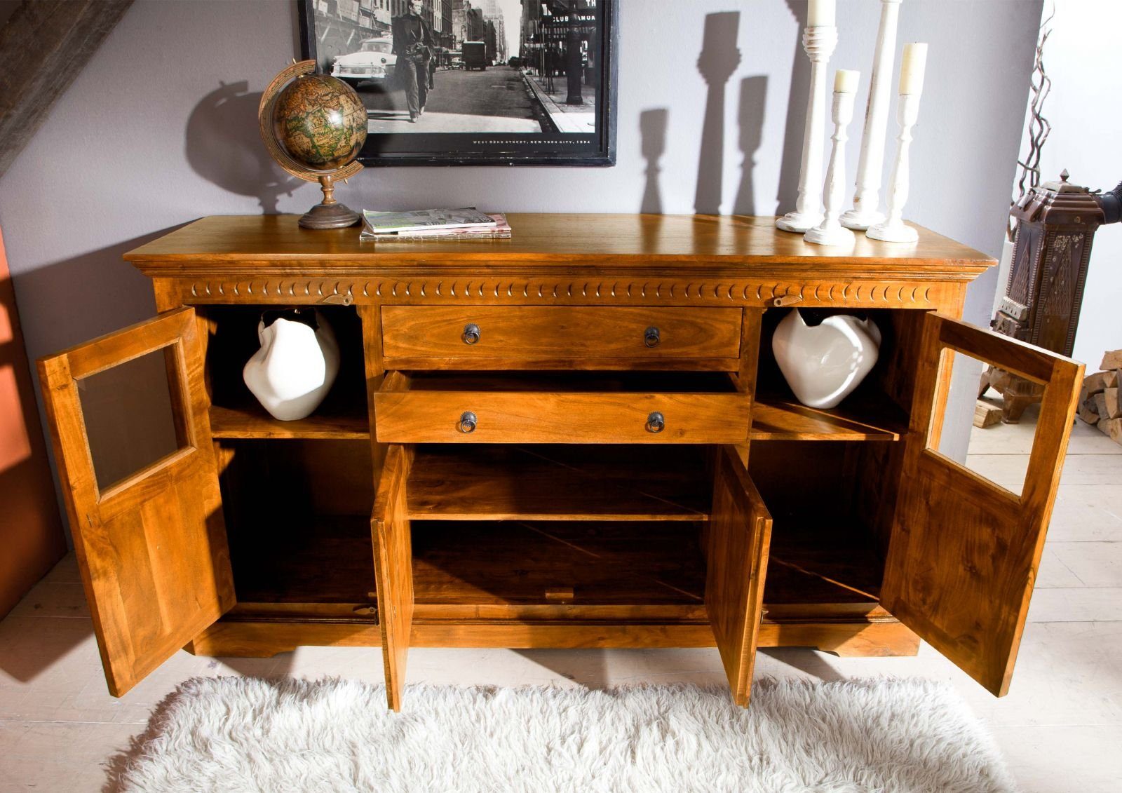 Massivmoebel24 Sideboard OXFORD (Massivholz), Sideboard Akazie 181x50x100 honig lackiert OXFORD #0453