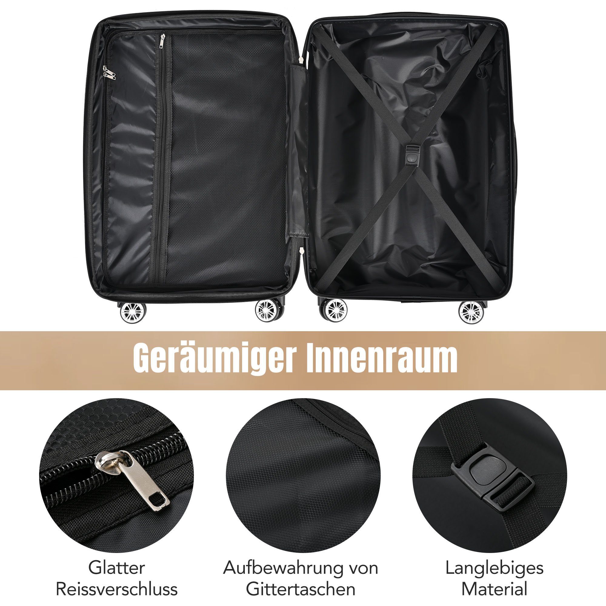 Cream Ulife Reisekoffer (3 4 Rollen, TSA tlg) Zollschloss, Trolleyset ABS Hartschalen-Koffer