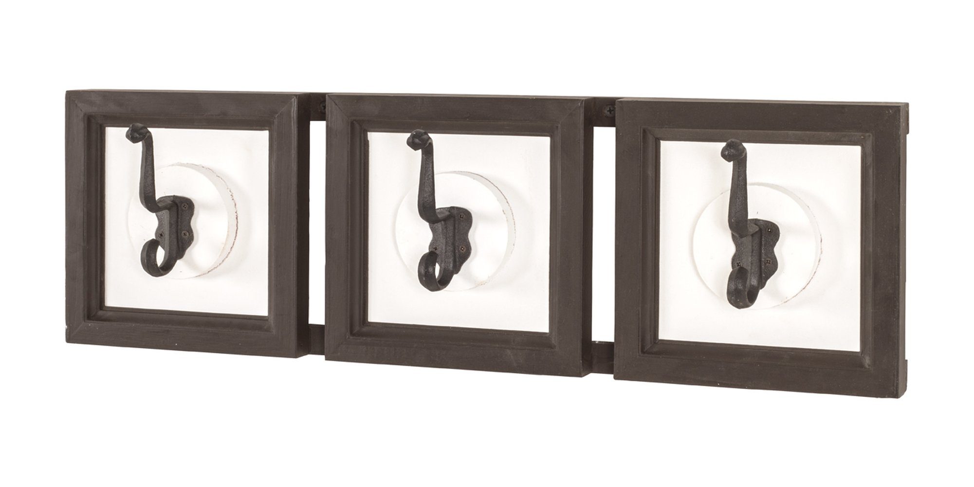 HAKU Garderobenleiste in weiß-braun, Massivholz, Metall - 58x18x9cm (BxHxT)