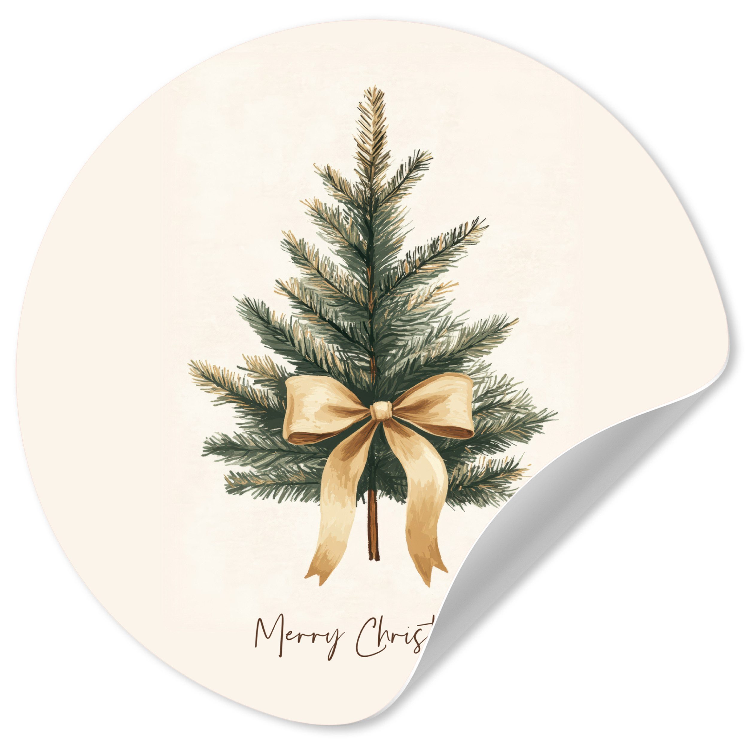 MuchoWow Wandsticker Weihnachtsbaum - Weihnachten - Frohe Weihnachten - Beige (1 St), Wandtattoo Selbstklebend, Wohnzimmer Deko Aufkleber, 30x30 cm