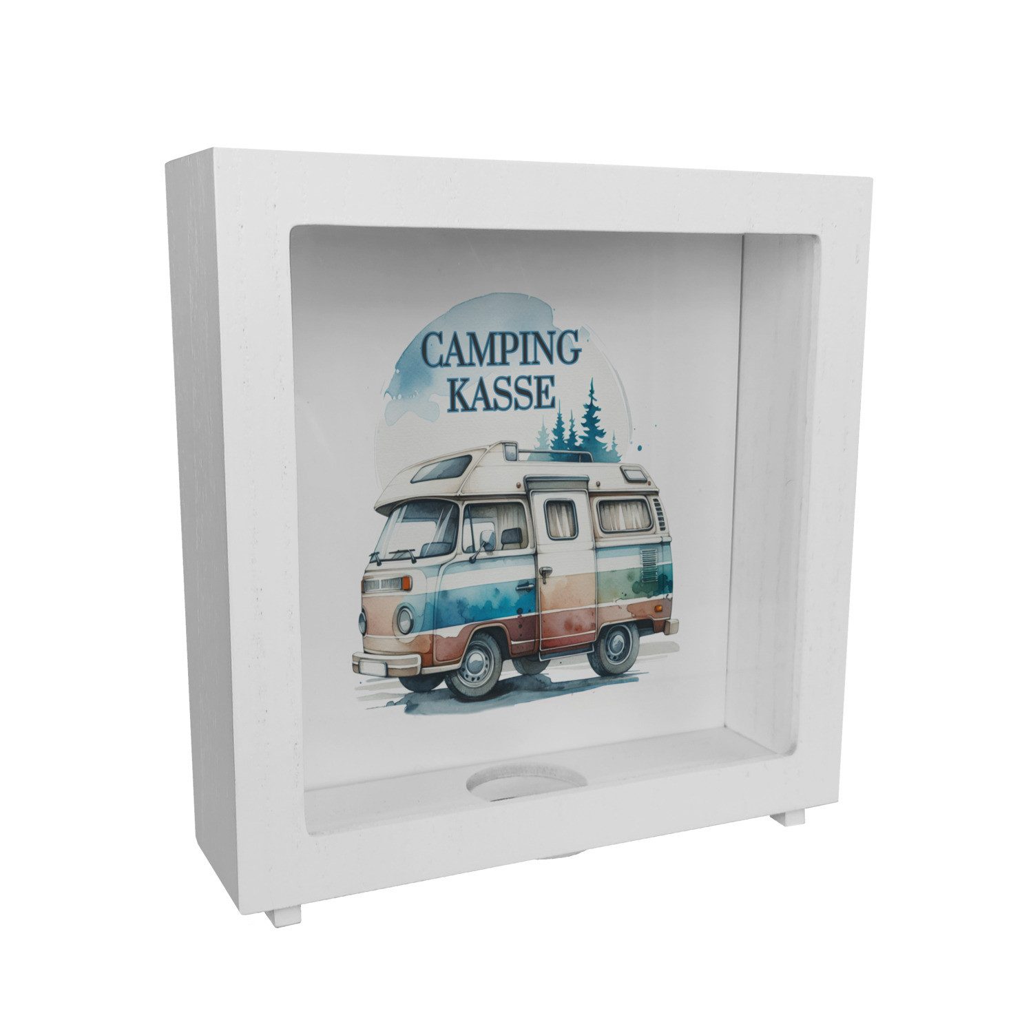 Spardose Campingwagen Rahmen Spardose aus Holz mit Spruch Campingkasse