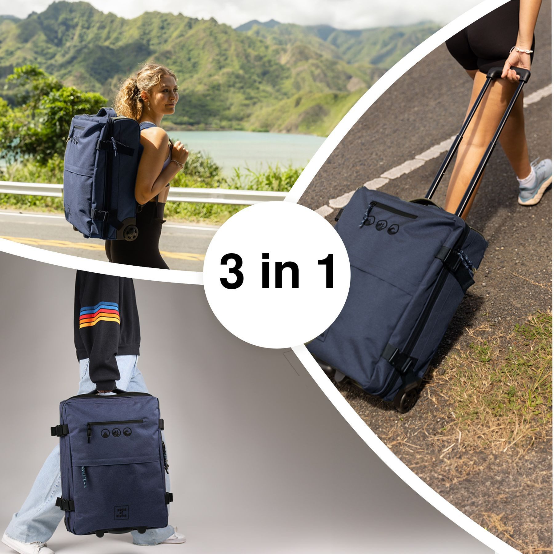 SONS OF ALOHA Koffer Backpacker Rucksack mit Rollen 3 in 1 Handgepäck  55 cm, 2in1 Hybrid Handgepäck Koffer 2 Rollen & Rucksack aus Plastikflaschen
