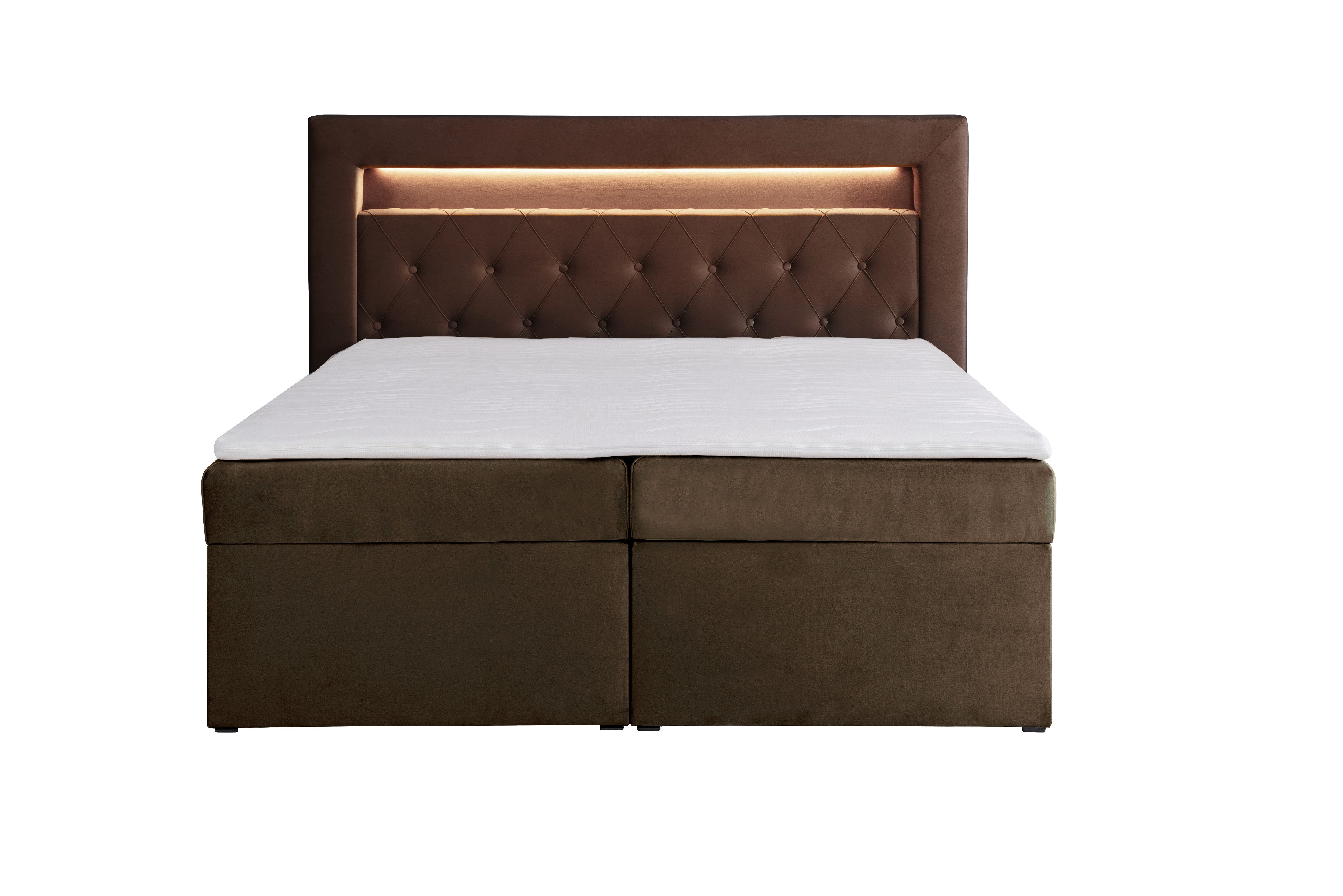 AN FURNITURE STORE Boxbett LUI GOLD mit Matratze (20 cm hoch) Topper, Bettkasten und LED Licht, Boxspringbett, Stauraum, Bettkasten, Polsterbett