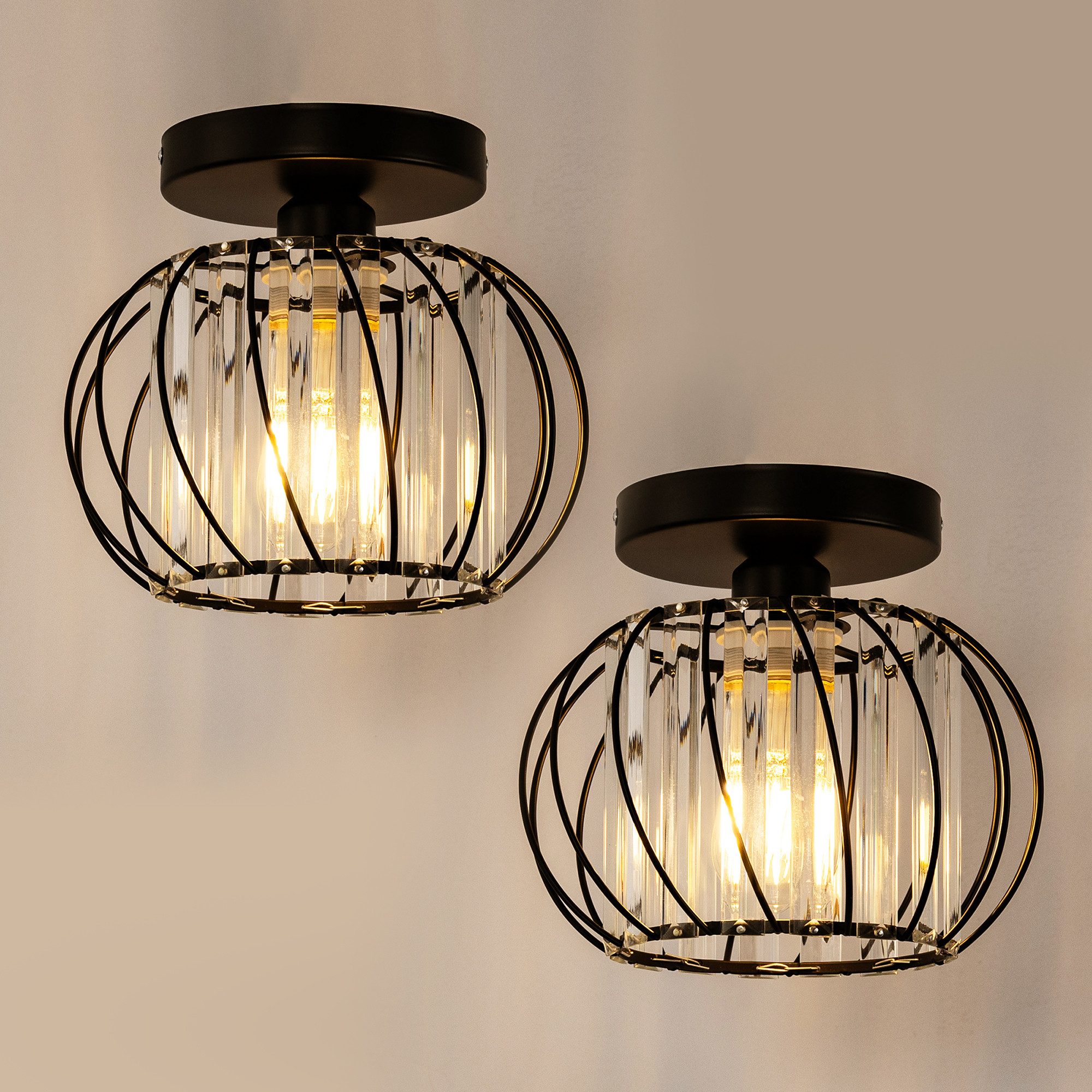LOHAS-LED Deckenleuchte 2er-Set moderne Kristalldeckenlampe, runde schwarze Deckenlampe, ohne Leuchtmittel, E26 Kristallkronleuchterlampe für Flur, Schlafzimmer – Bild 4 von 5