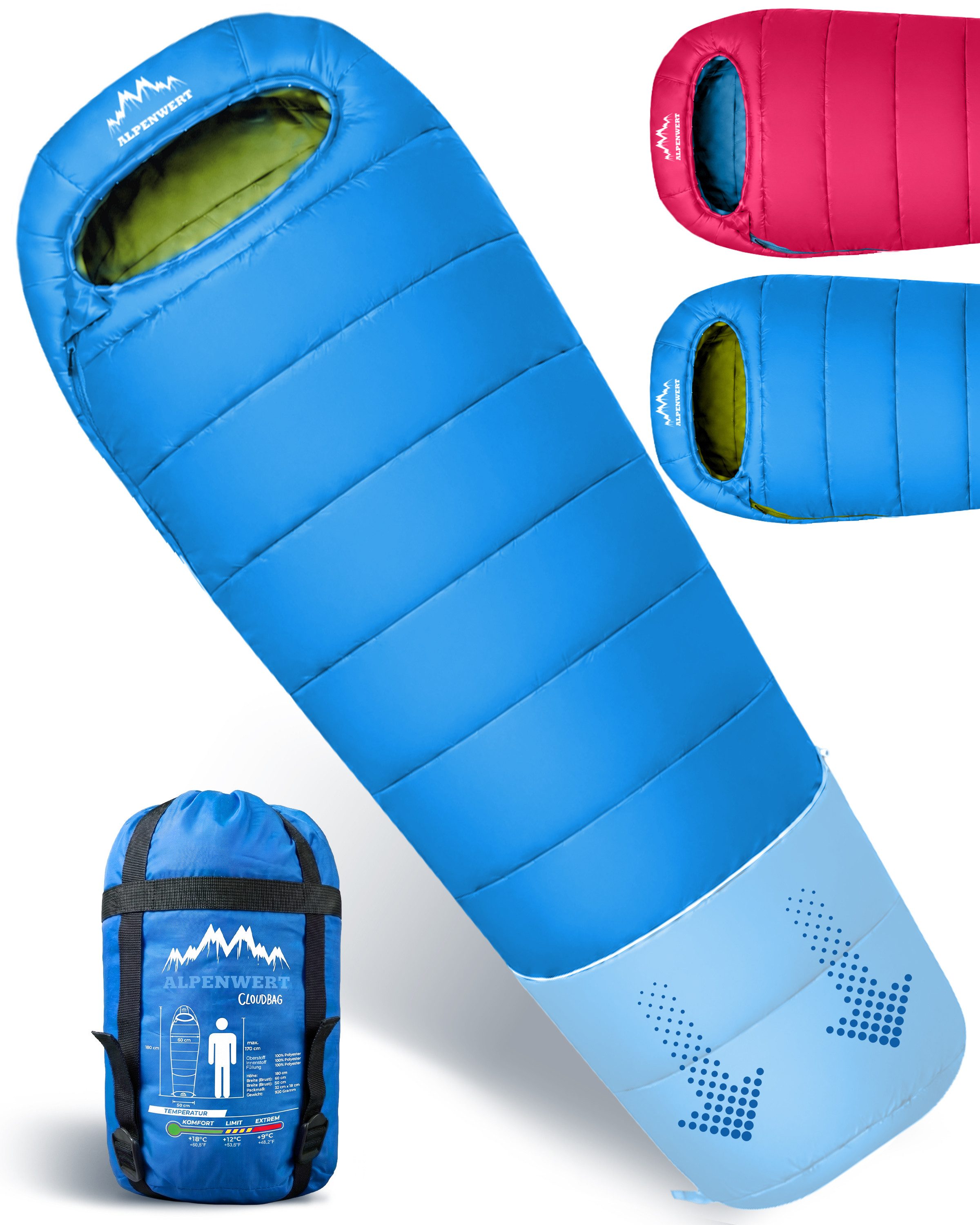 Alpenwert Kinderschlafsack Ultraleicht 130-170cm – Outdoor, wasserabweisend & kompakt, mitwachsend