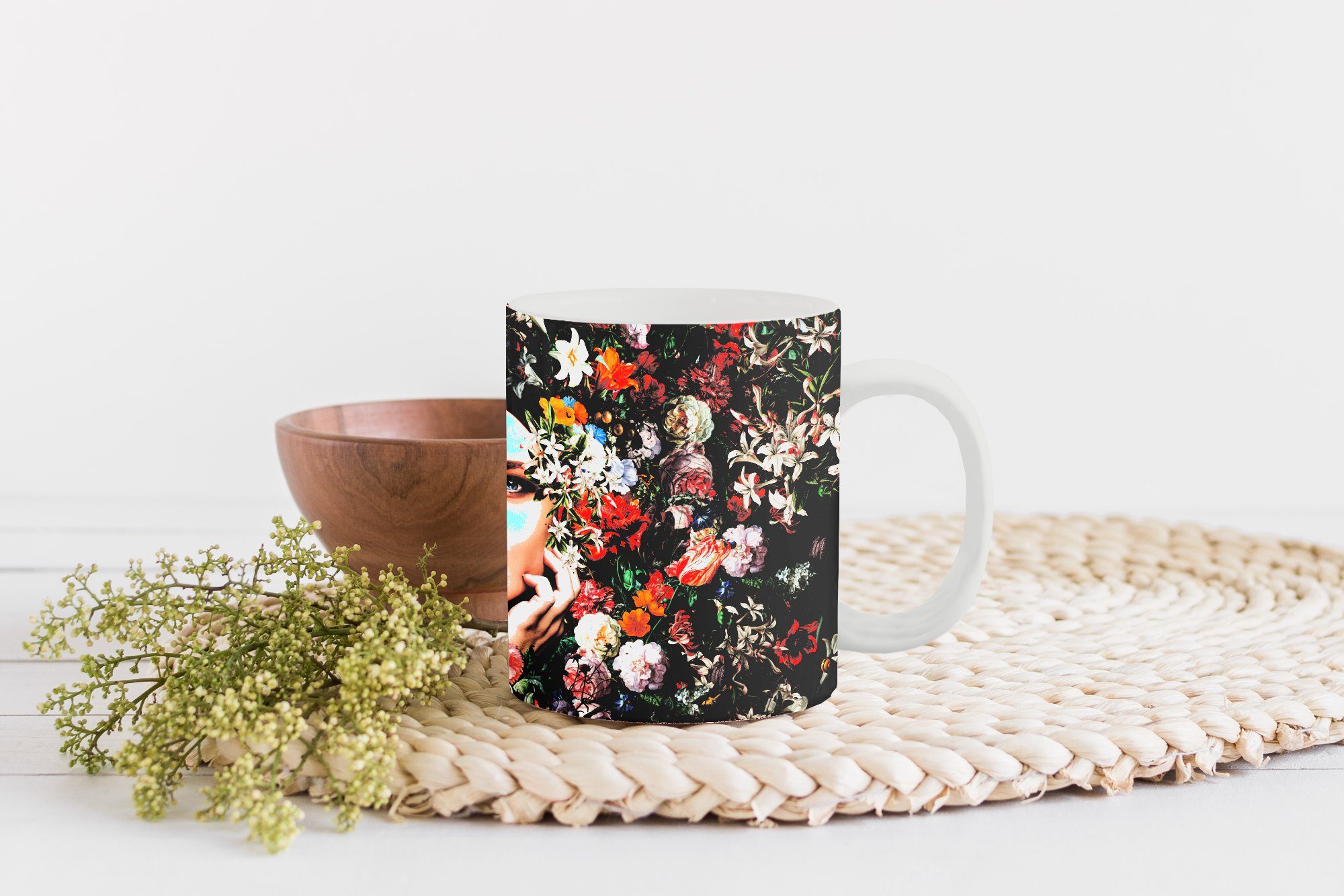 Porträt Frauen Teetasse, Kaffeetassen, Keramik, Botanisch, Teetasse, Tasse Becher, Blume - MuchoWow - Geschenk -