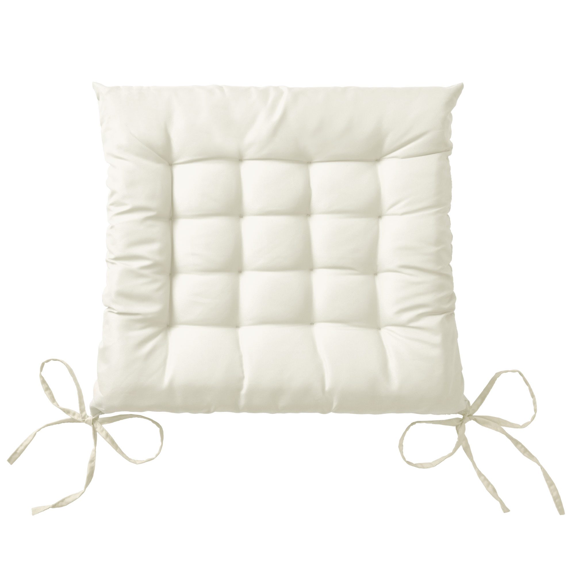 Beautissu Stuhlkissen 4er Set Stuhlkissen 40x40 mit Bändern Lea Ecru, Indoor & Outdoor Aulagen mit 5 cm Polsterung für Gartenmöbel & Stühle
