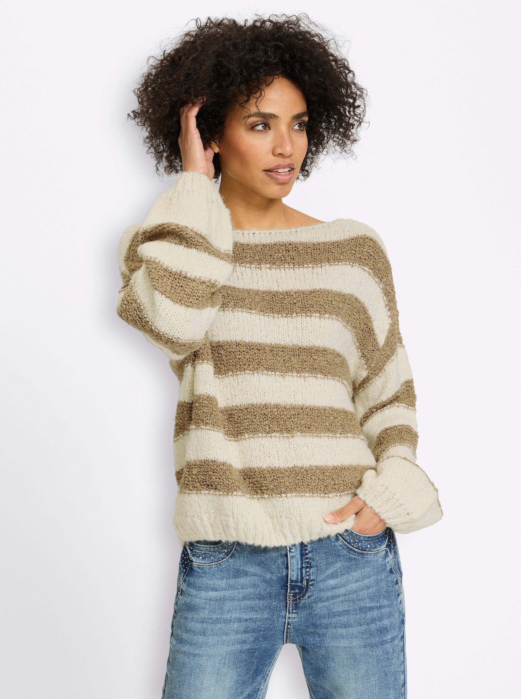heine Strickpullover Pullover Langarm Effektgarn, Bouclé, Links-Strick