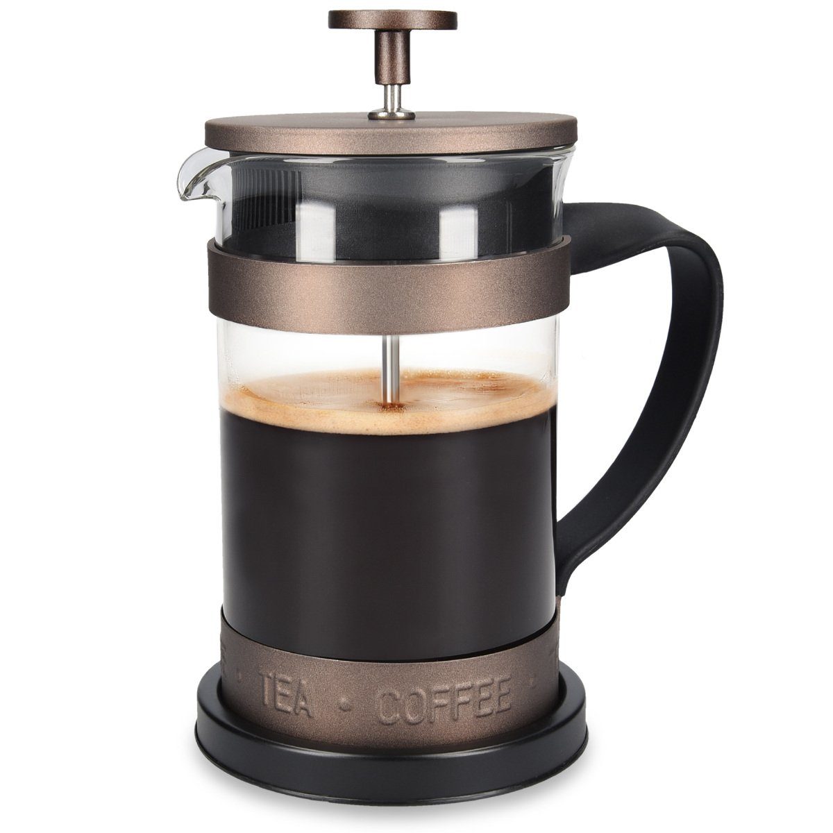 Navaris French Press Kanne Stempelkanne mit Edelstahl Filter, 600ml, auch für Tee