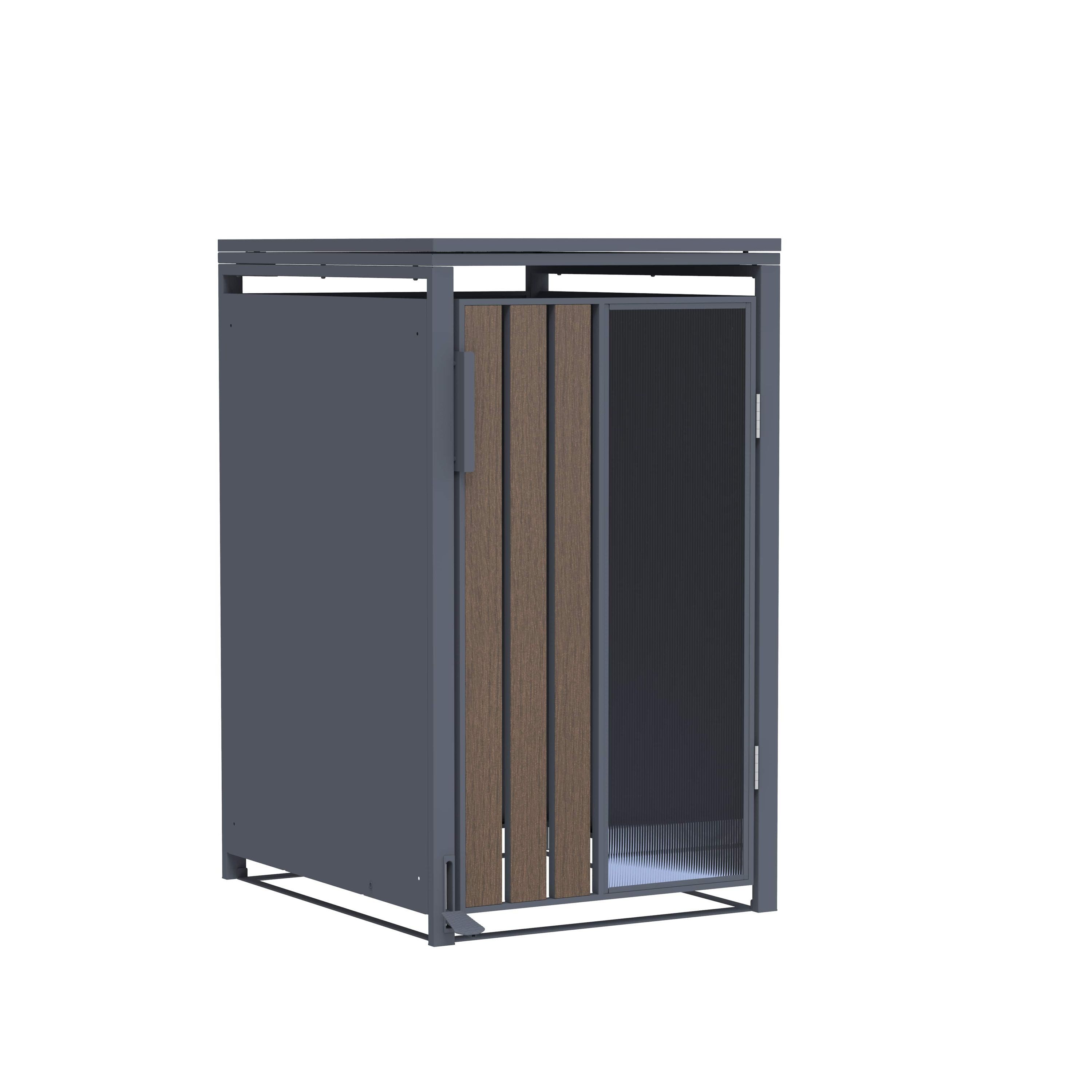 POOL ROYAL Mülltonnenbox JGB253 (Anthrazit mit Holzoptik und Plexiglas), für 1 Mülltonne bis 240L wetterfest mit Pedal zum öffnen