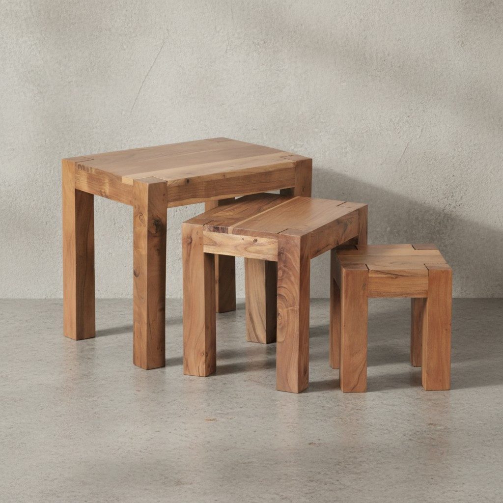 KADIMA DESIGN Satztisch Holz Tischset Set "NAKO" - Landhaus-Stil, handgefertigt