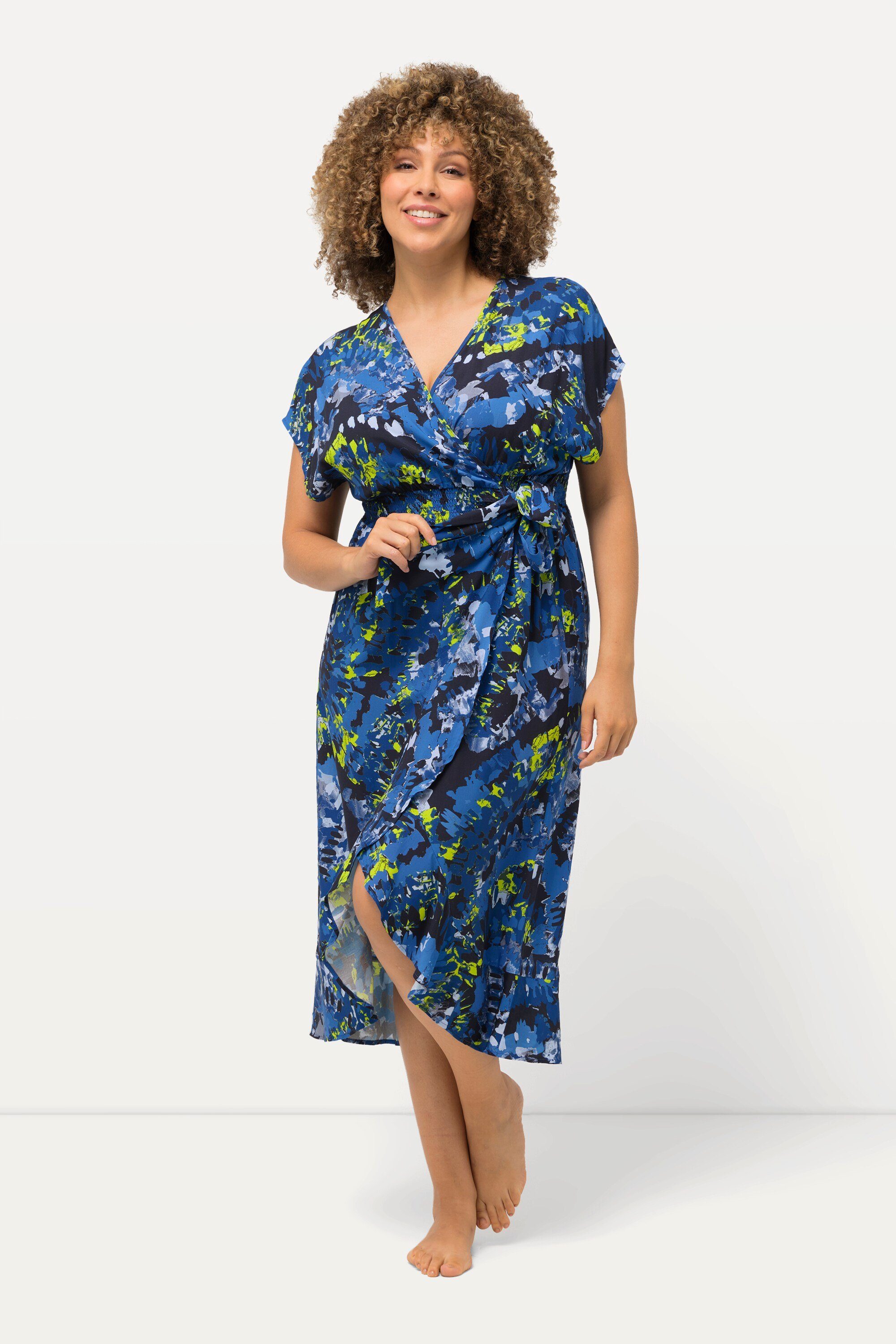 Ulla Popken Strandkleid Wickel-Kaftan Volantsaum Rundhals günstig online kaufen