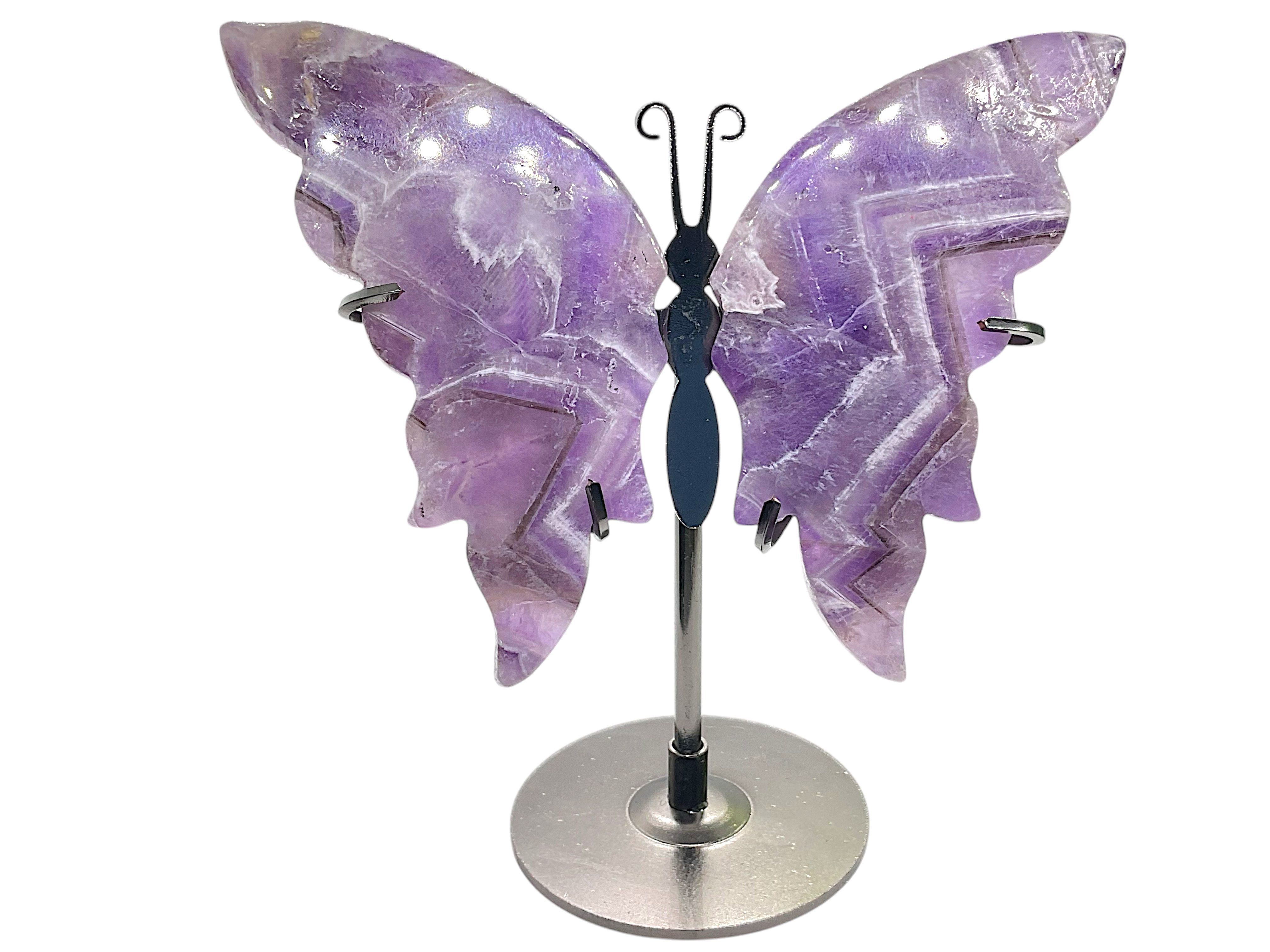 Steinfixx® Edelstein Schmetterlingsflügel aus Naturedelstein mit Ständer, (10-13cm und ca. 120gr., 1-St., Amethyst, mexikanischer Achat oder Regenbogenfluorit), – Bild 3 von 4