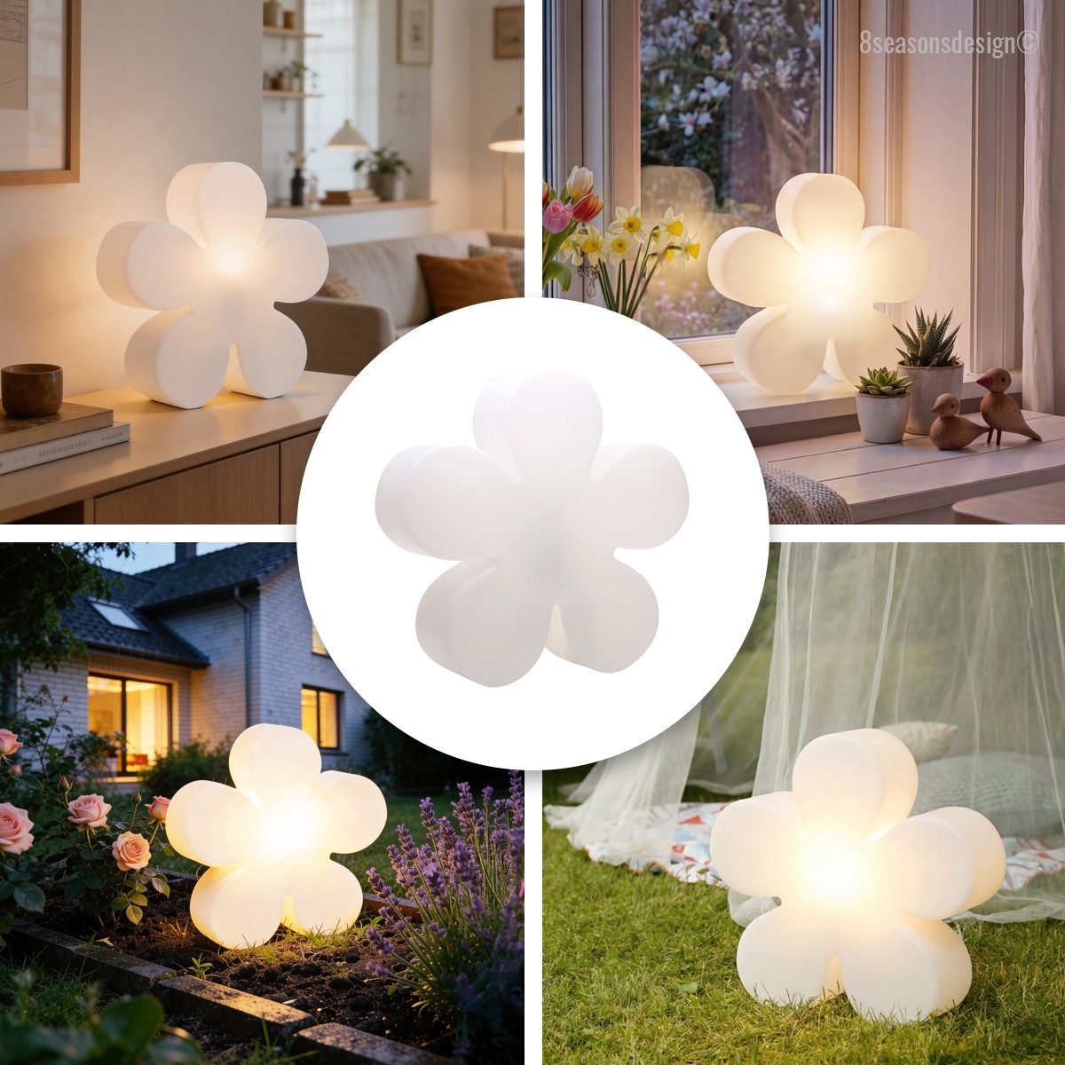 8 seasons design LED Gartenleuchte Shining Flower, LED wechselbar, E27-Fasssung, warmweißes Licht, Dekolampe Garten (40cm, weiß)