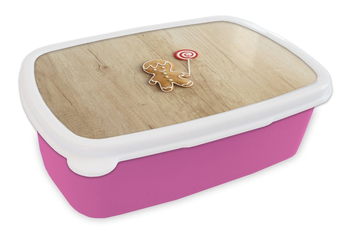 Mädchen, Lutscher, MuchoWow Brotdose für Kunststoff (2-tlg), rosa Brotbox Lunchbox Snackbox, Kunststoff, mit Lebkuchenmann Kinder, Erwachsene,