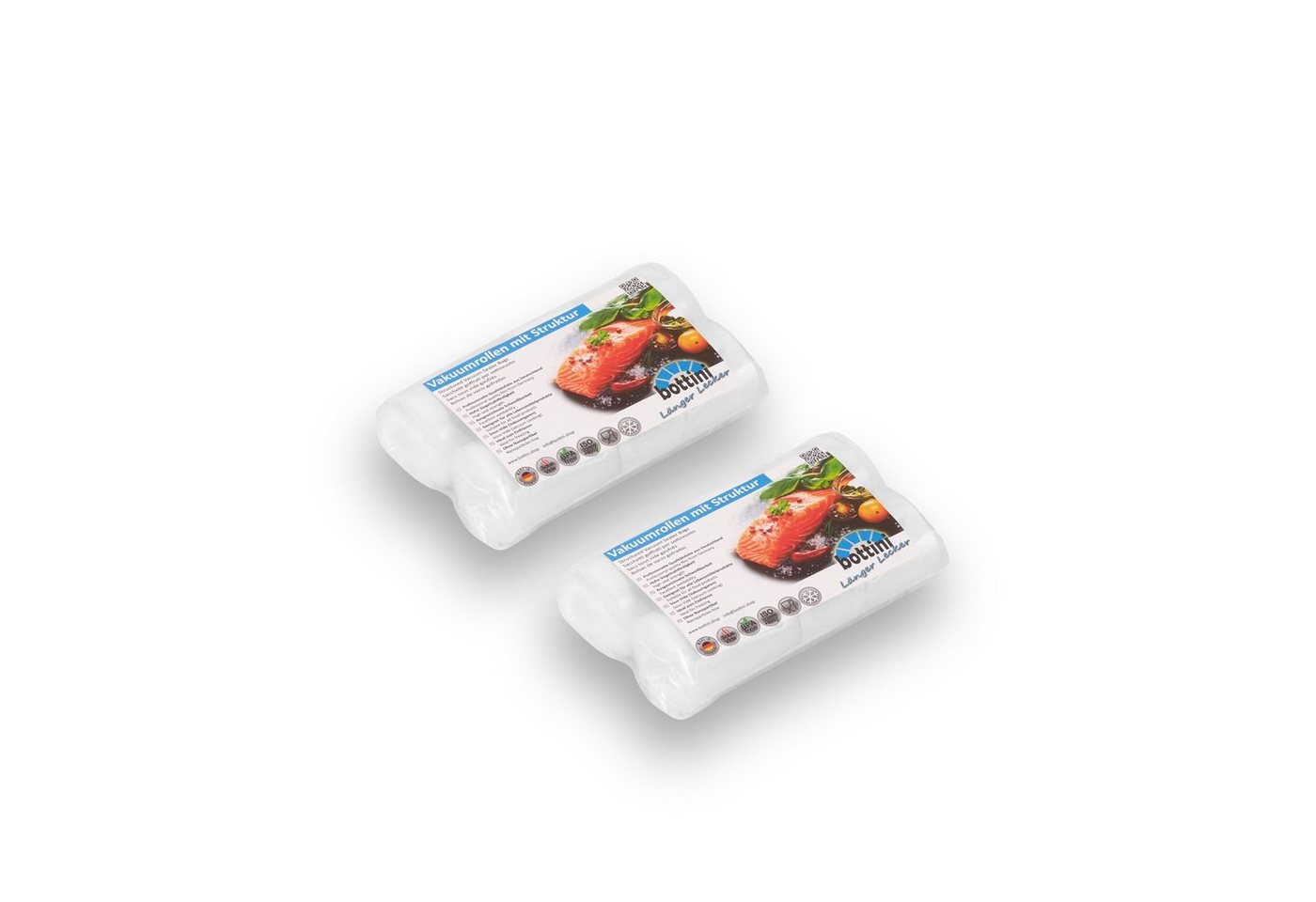 Bottini Vakuumier-Folienrollen 4 Vakuumrollen 15 x 600 cm mit Struktur, goffriert für Lebensmittel, Zubehör für Kompatibel mit allen Geräten wie z. B. von CASO Design, WMF, FoodSaver, Solis, Lava, Leifheit sowie vielen weiteren Vakuumiergeräten, Besonders durchstoßfest, 105 µm