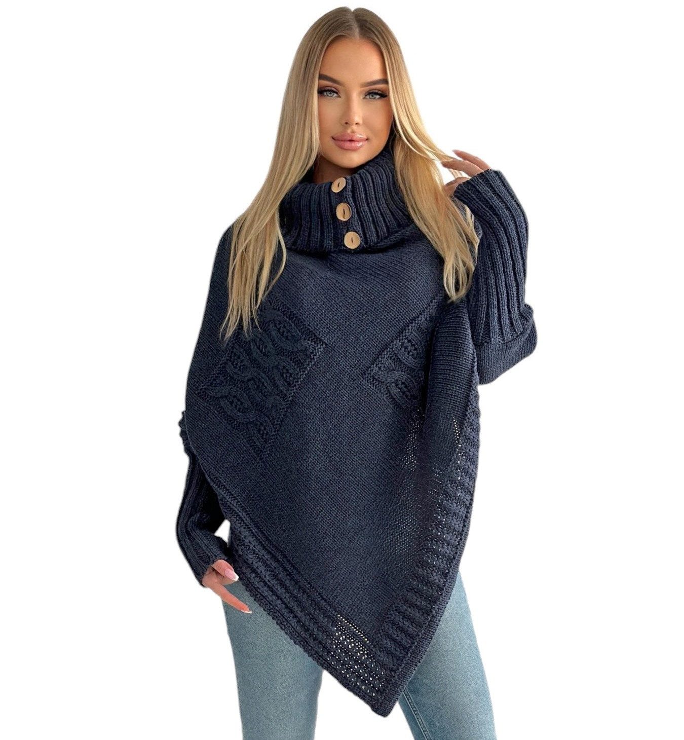 Mississhop Strickponcho Poncho Strick Sweatshirt Pullover günstig online kaufen