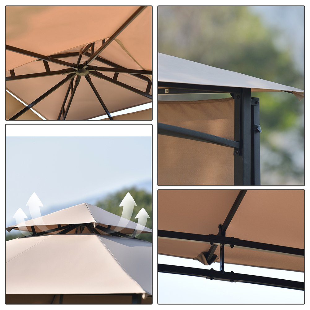 Pavillon, mit 1 Seitenteilen, Gartenpavillon mit ausziehbare Seitenteil, Wasserdicht Partyzelt, UV-Schutz, Stahlgestell, 3 x 3 x 2,6 m
