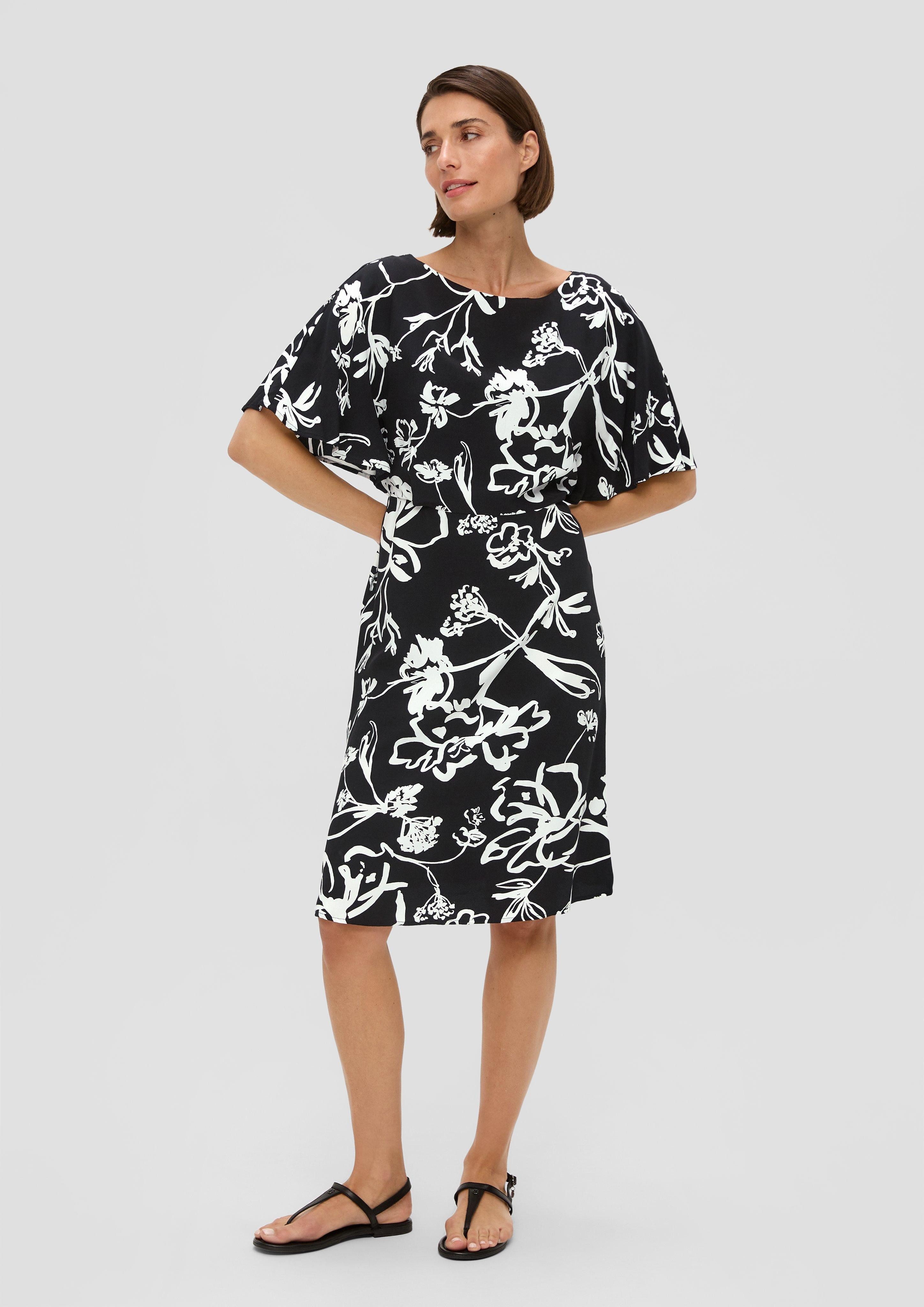 s.Oliver BLACK LABEL Minikleid Midkleid mit All-over-Print und Flügelärmel Gummizug