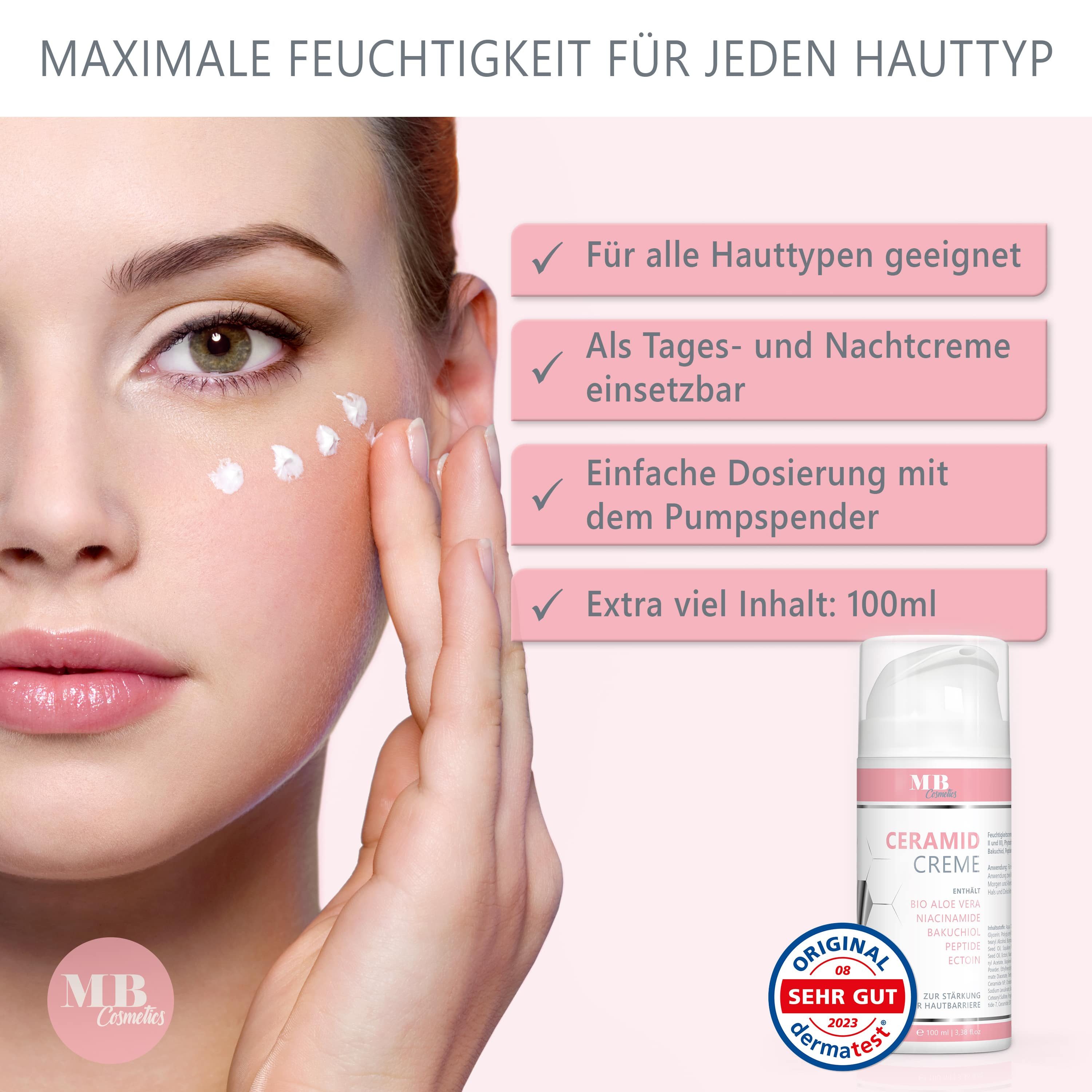Medical Beauty Cosmetics Tagescreme Ceramide Creme mit Aloe Vera, Bakuchiol, Niacinamid & Ectoin 100 ml Packung, 3 Ceramide, ohne Duftstoffe, Vegan, Stärkung der Hautbarriere