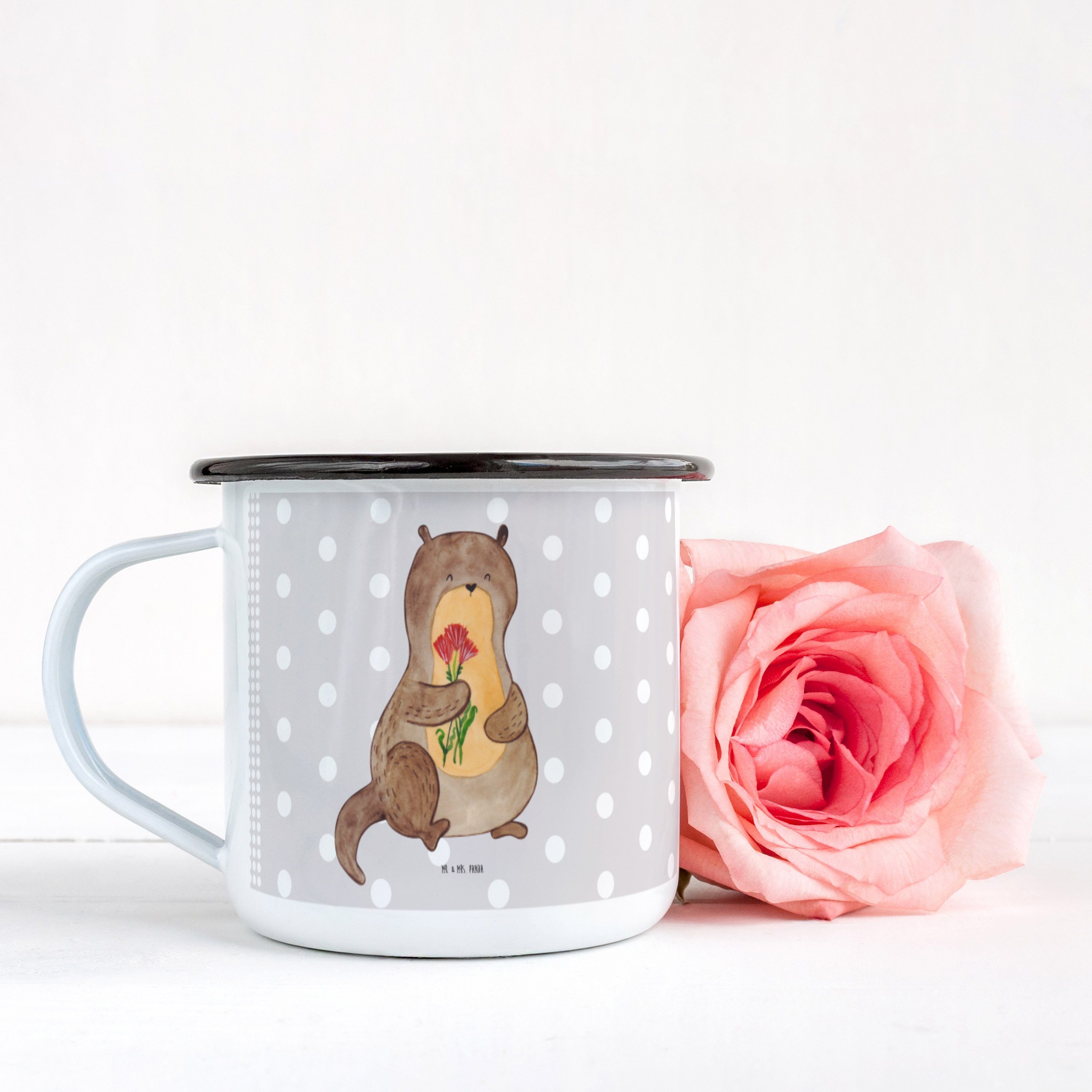 Pastell niedlich, - Otter Blumenstrauß (1 & Deko-Becher, - Geschenk, Mrs. Mr. Panda Dekobecher Grau St)