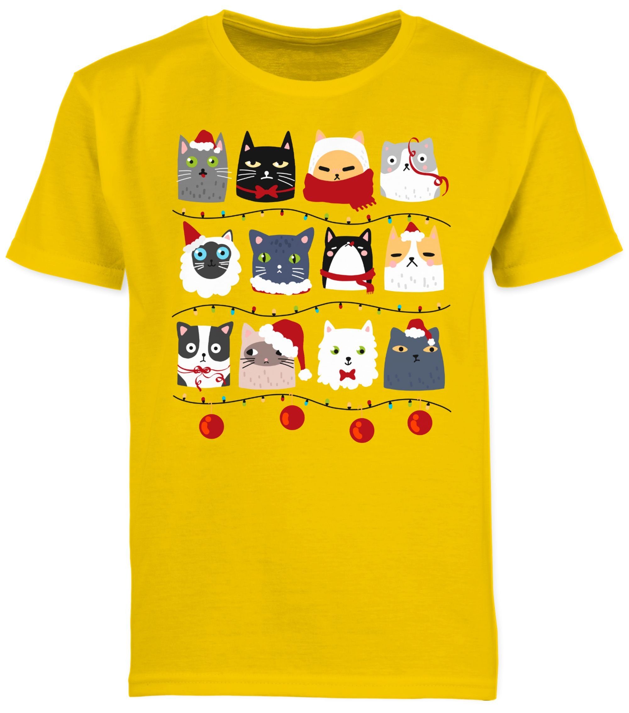 Shirtracer T-Shirt Katzen zu Weihnachten Weihnachten Kleidung Gelb Kinder 3