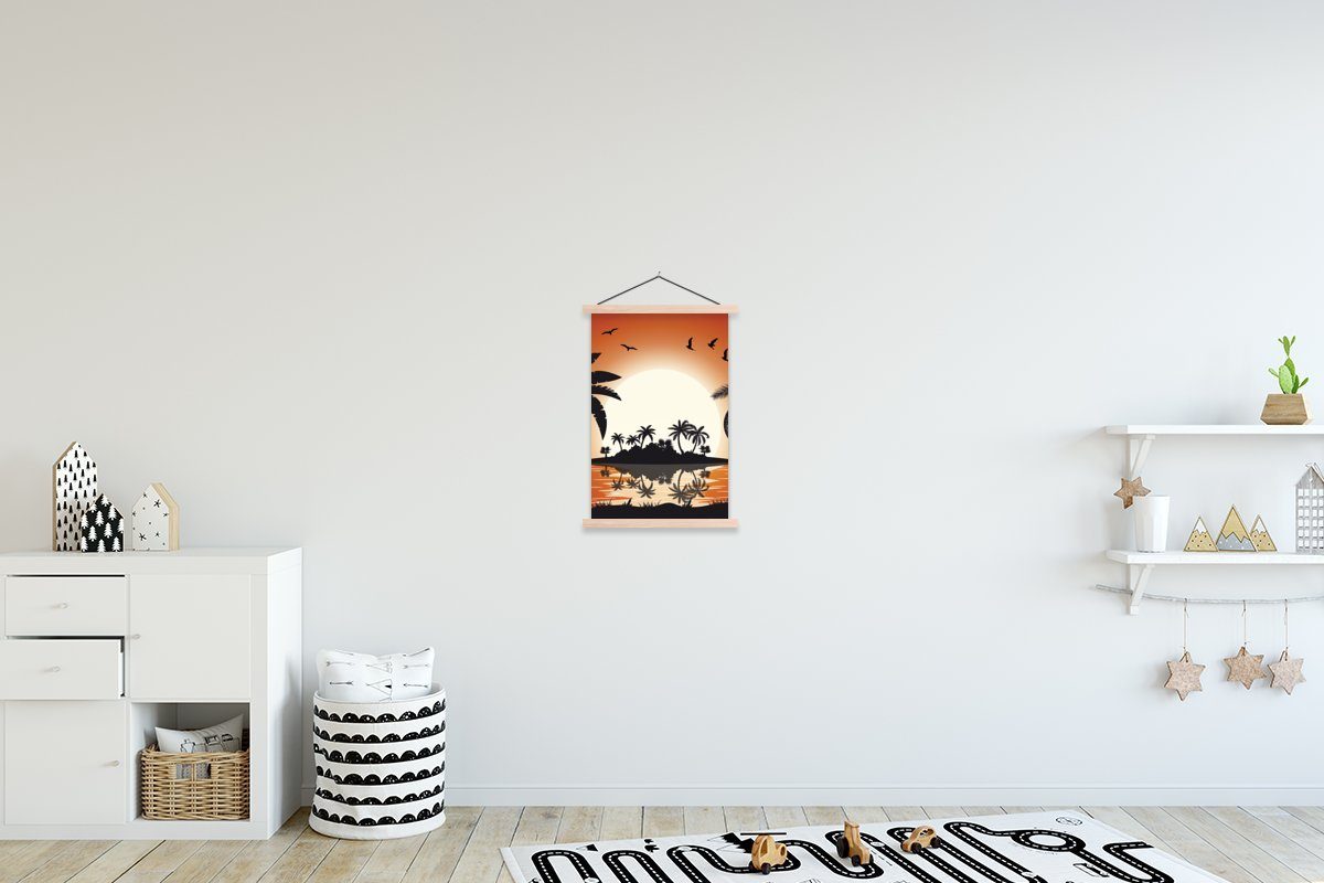 MuchoWow Poster Sonne - Insel - Meer, (1 St), Posterleiste, Textilposter für Wohnzimmer, Bilderleiste, Magnetisch | Poster