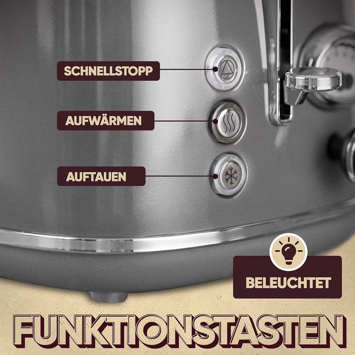 ProfiCook Toaster PC-TA 1193, Toaster 2 Scheiben m. extra breiten Toastschlitzen