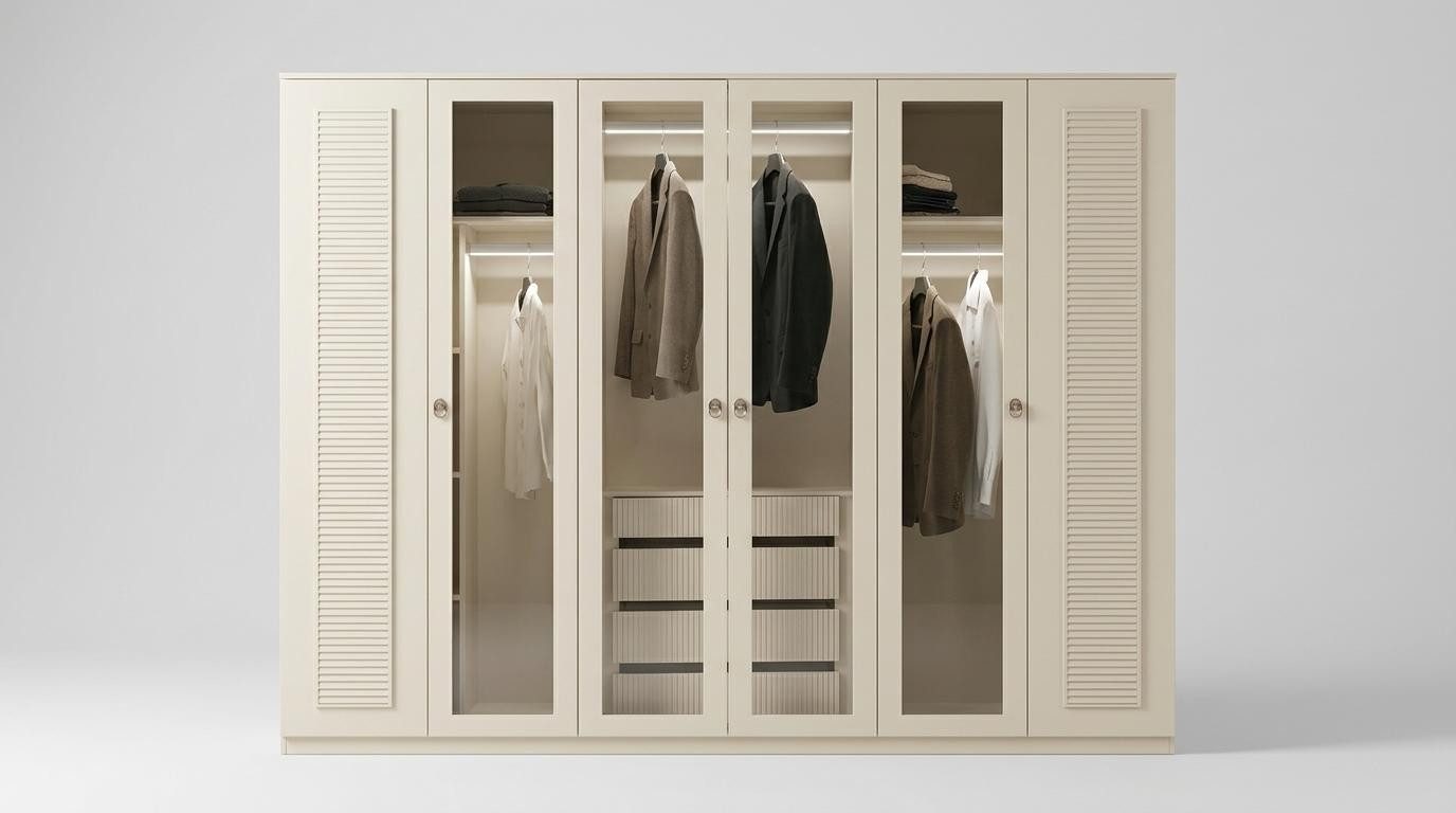 JVmoebel Kleiderschrank Schrank Bequem Stilvoll Beige Minimalistisch Geräumig Modern Glas Made in Europa