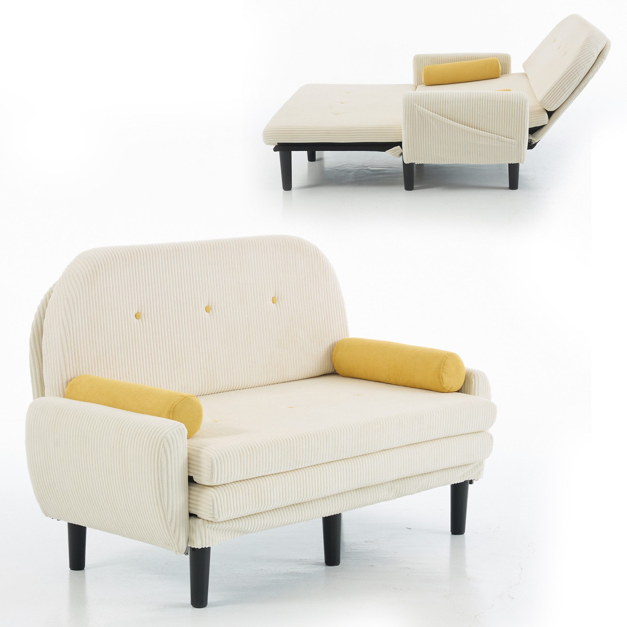 SeedWave Schlafsofa Vielseitige 2 Sitzer Sofa Kordbezug Bettsofa mit 5 Liegepositionen, Klappsofa behaltet 2 Kissens, 1 Aufbewahrungstasche
