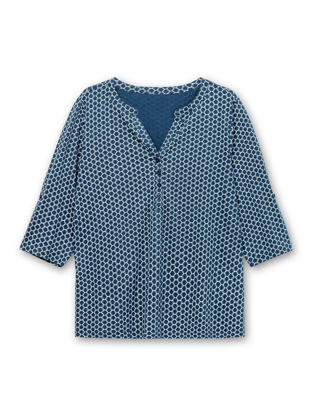 Sheego 3/4-Arm-Shirt mit Alloverprint Größen grafischem Große bedruckt dunkelblau
