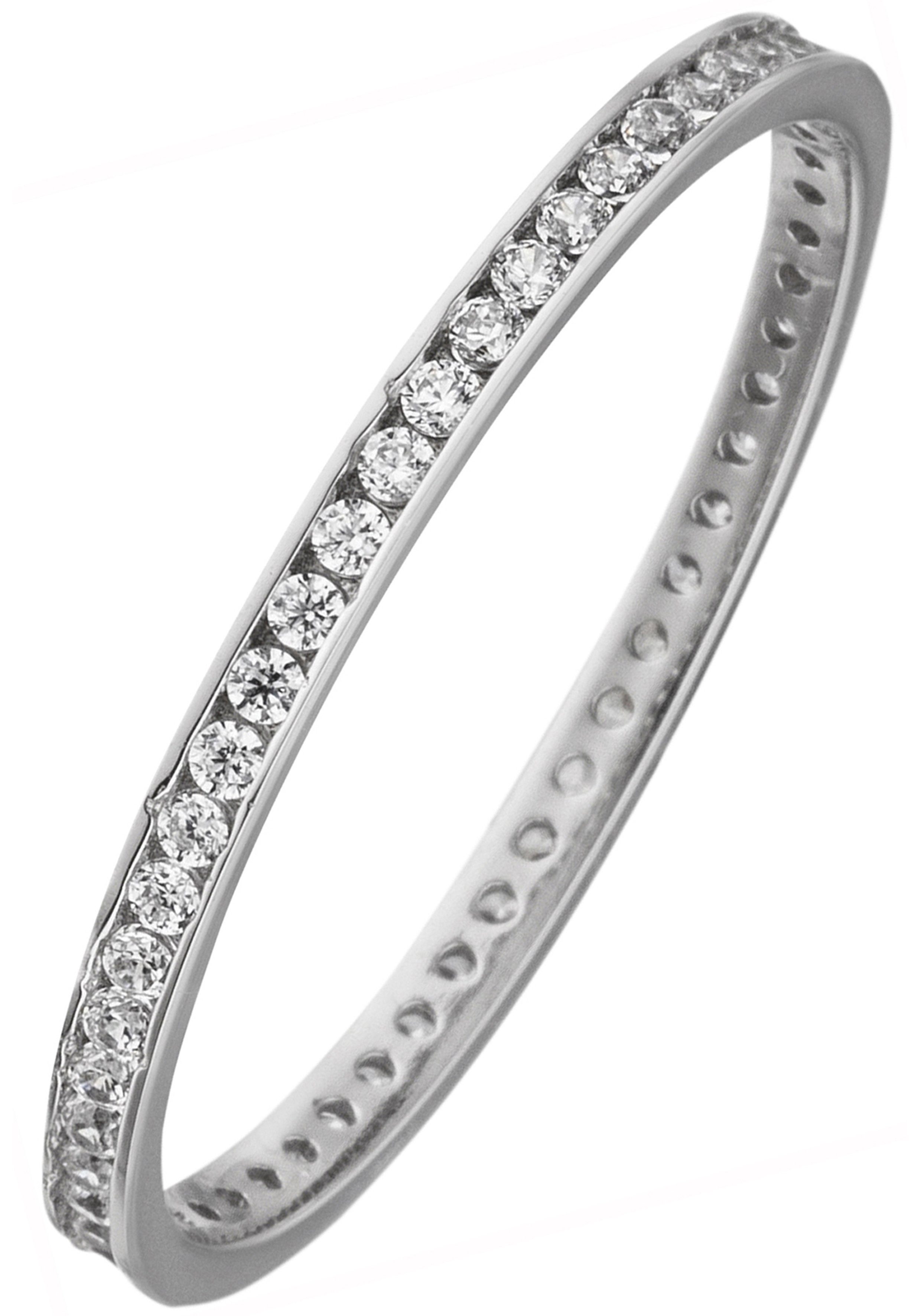 JOBO Fingerring schmal, 333 Weißgold mit Zirkonia rundum