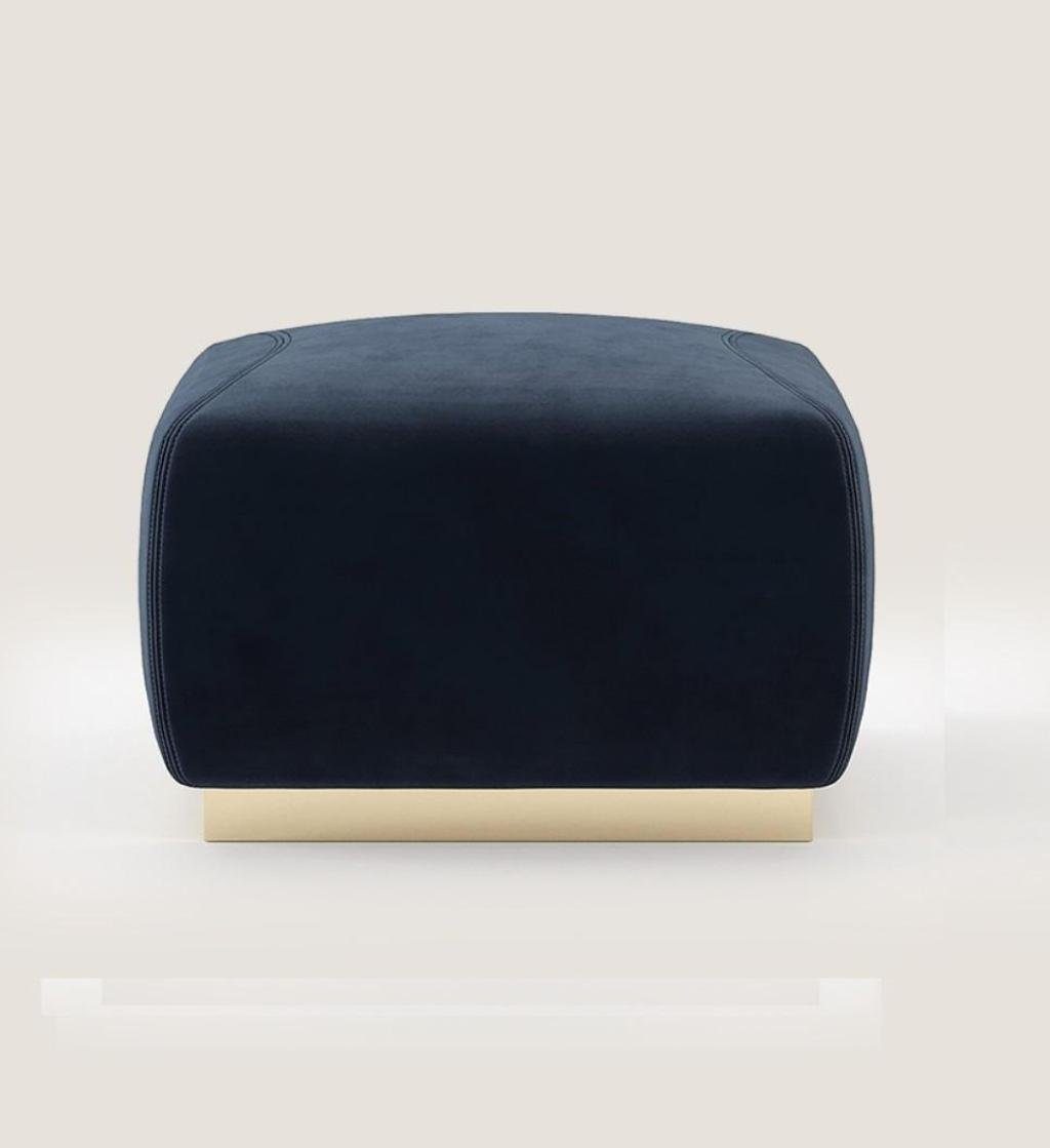 JVmoebel Hocker Designer Mit Luxus Polster Edelstahlrand (1 Textil Blauer Möbel St., Hocker Europa in Hocker), nur Made 1x