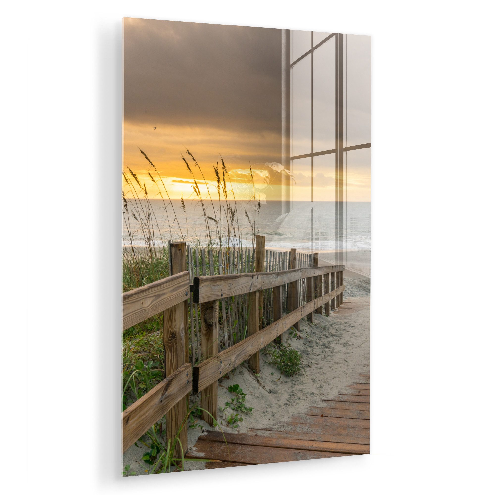 MuchoWow Acrylglasbild Strand - Meer - Düne - Weg, Inkl. Aufhängung, Dekorative Bild für Küche & Wohnzimmer auf Glas, 20x30 cm