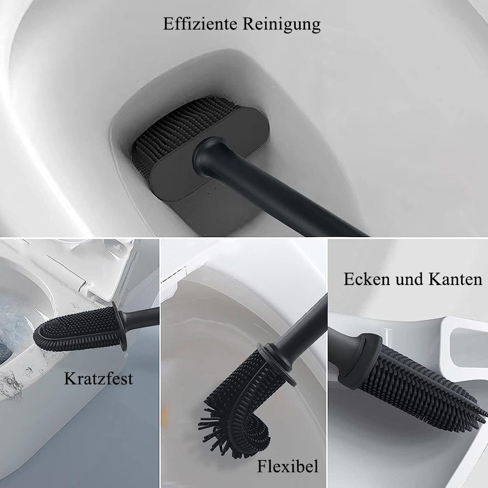 NUODWELL Badaccessoire-Set WC-Bürste Schwarz Toilettenbürste,ohne Silikon,Flexibel Bohren Flache