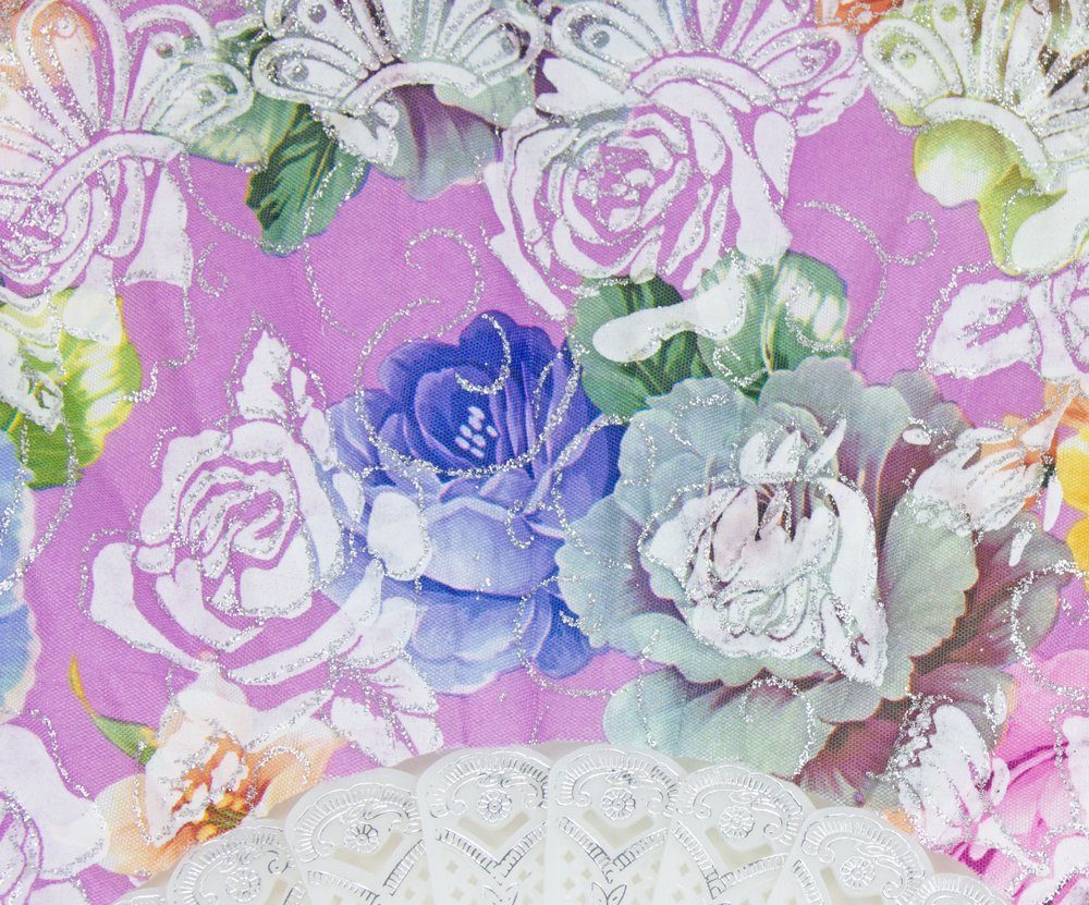 Das Kostümland Kostüm Glitzer Handfächer mit Rosen - Weiß / Lila