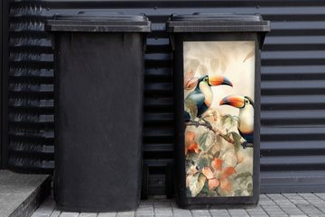 MuchoWow Wandsticker Tukan - Vögel - Blumen - Zweig (1 St), Mülleimer-aufkleber, Mülltonne, Sticker, Container, Abfalbehälter