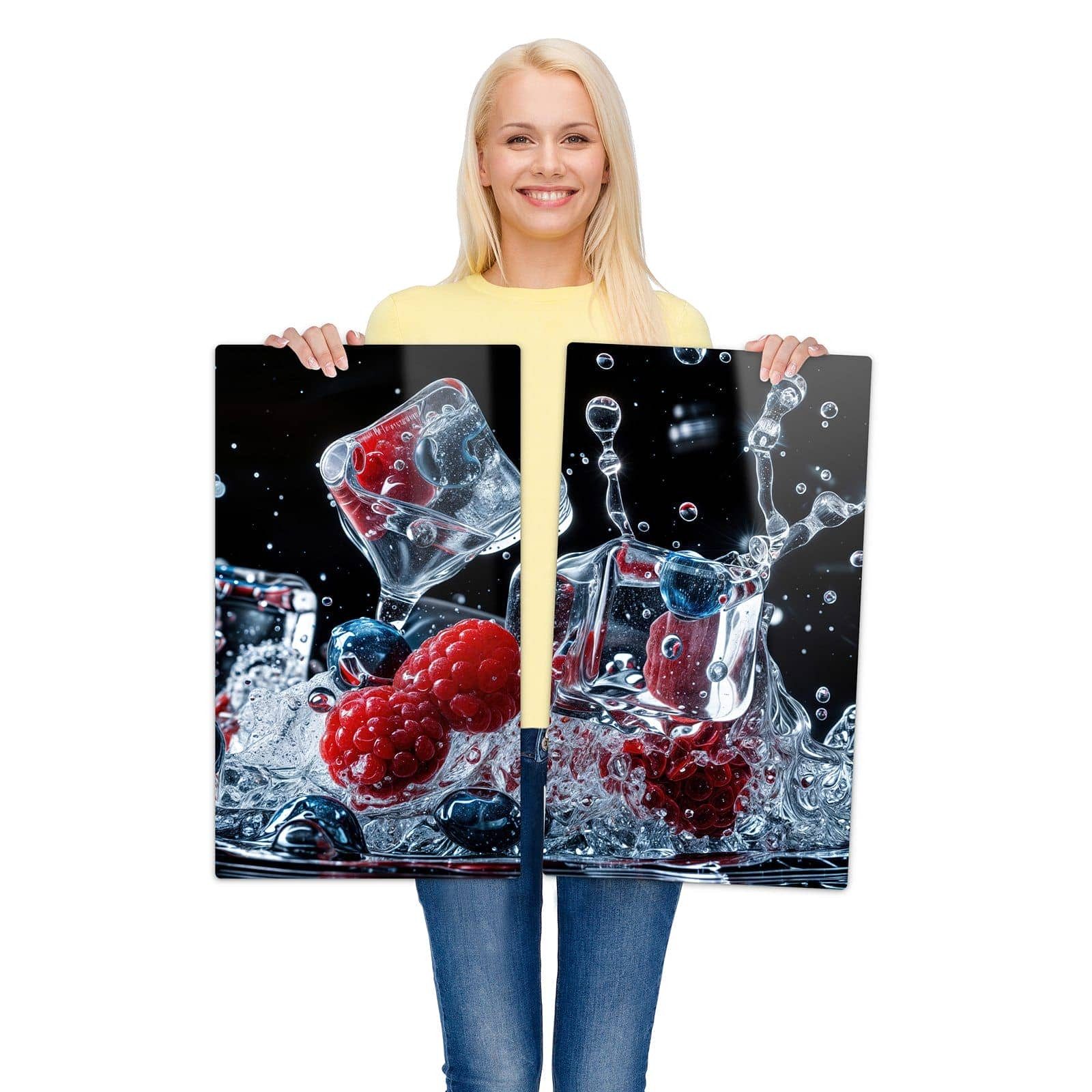 Primedeco Herd-Abdeckplatte Herdabdeckplatte Spritzschutz aus Glas Beeren Eiswürfel, Glas, (2 tlg) – Bild 4 von 5