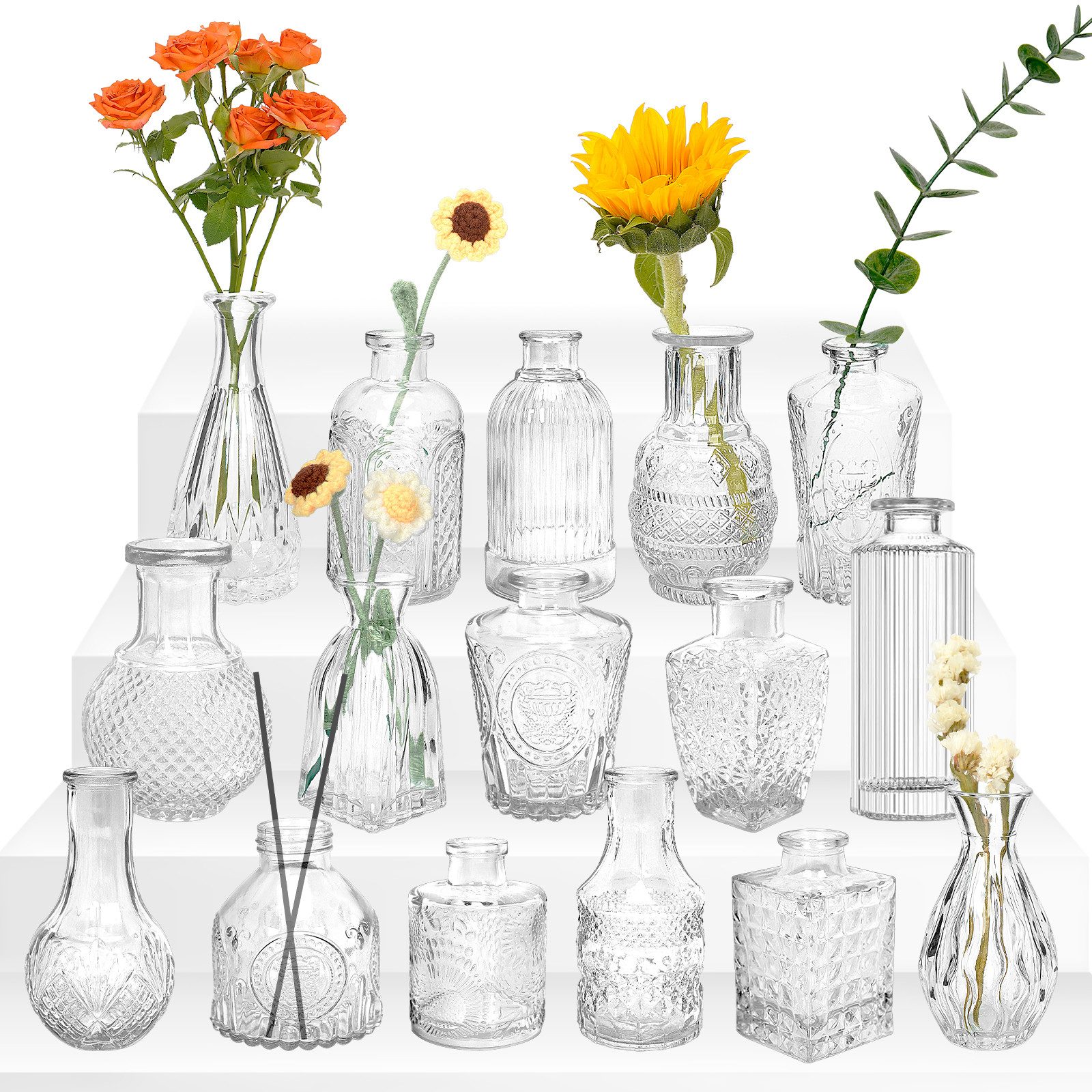 OSTWOLKE Tischvase 16 Mini Glasvasen für Tischdeko kleine Vasen Hochzeitsde günstig online kaufen