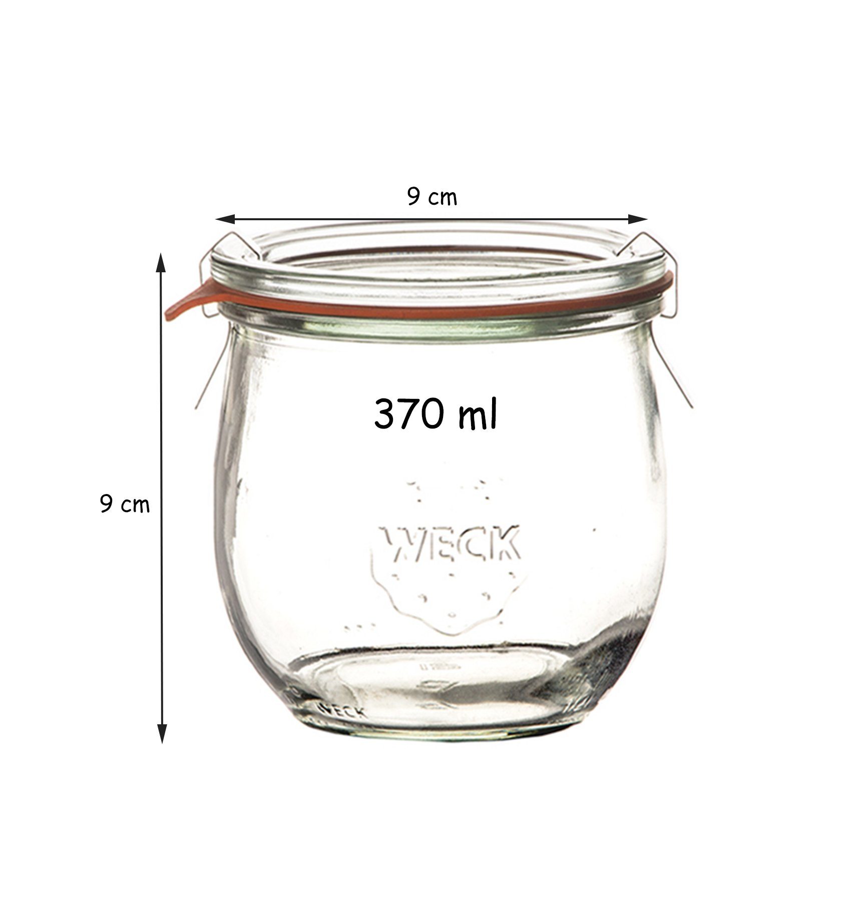 WECK Einmachglas 6er Set Tulpengläser 370ml Einmachgläser mit Gummis und Klammern, Glas, (6-tlg), Einweckglas, Sturzglas