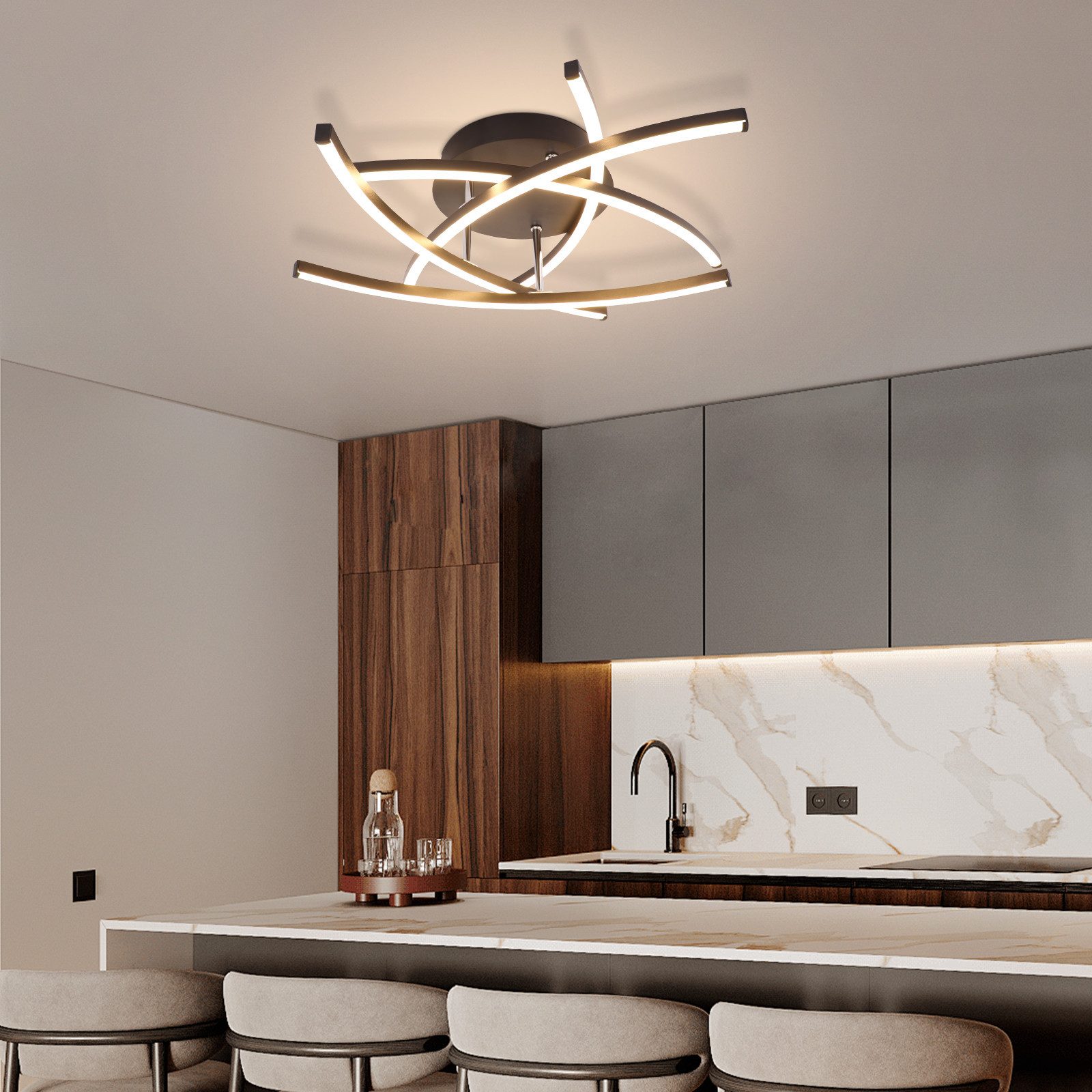 ZMH LED Deckenleuchte Wohnzimmer Schwarz/Weiß 32W Dimmbar Modern Flurlampe für Büro, Augenschutz, Einfache Installtion, LED fest integriert, Warmweiß-Neutralweiß-Kaltweiß, Metall Schlafzimmerlampe mit Fernbedienung für Küche