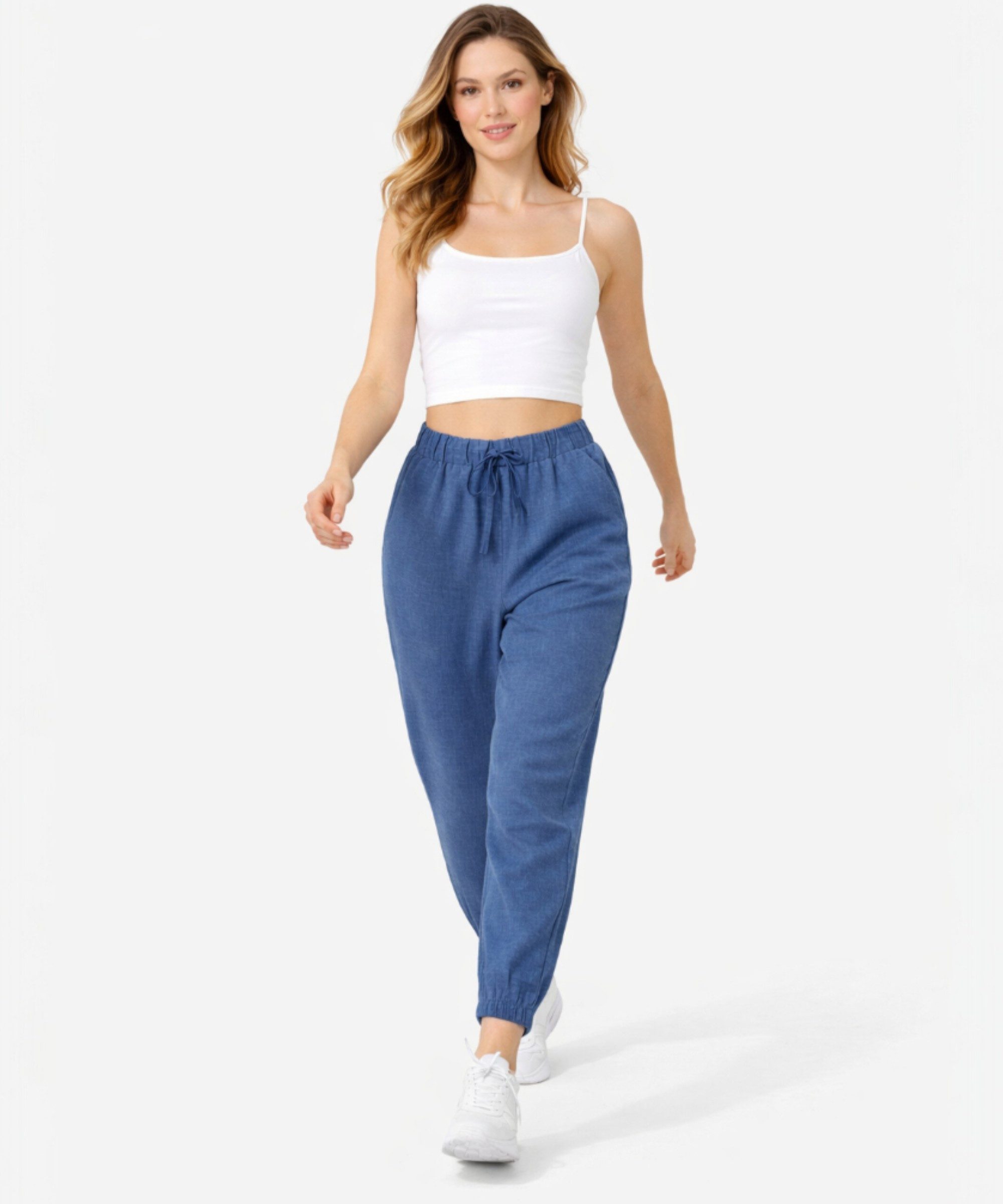 fashionshowcase Stoffhose Damen Hose im Jogger Style mit elastischem Bund und Kordelzug (1-tlg) Bequemer Schlupfbund für hohen Tragekomfort – Bild 5 von 5