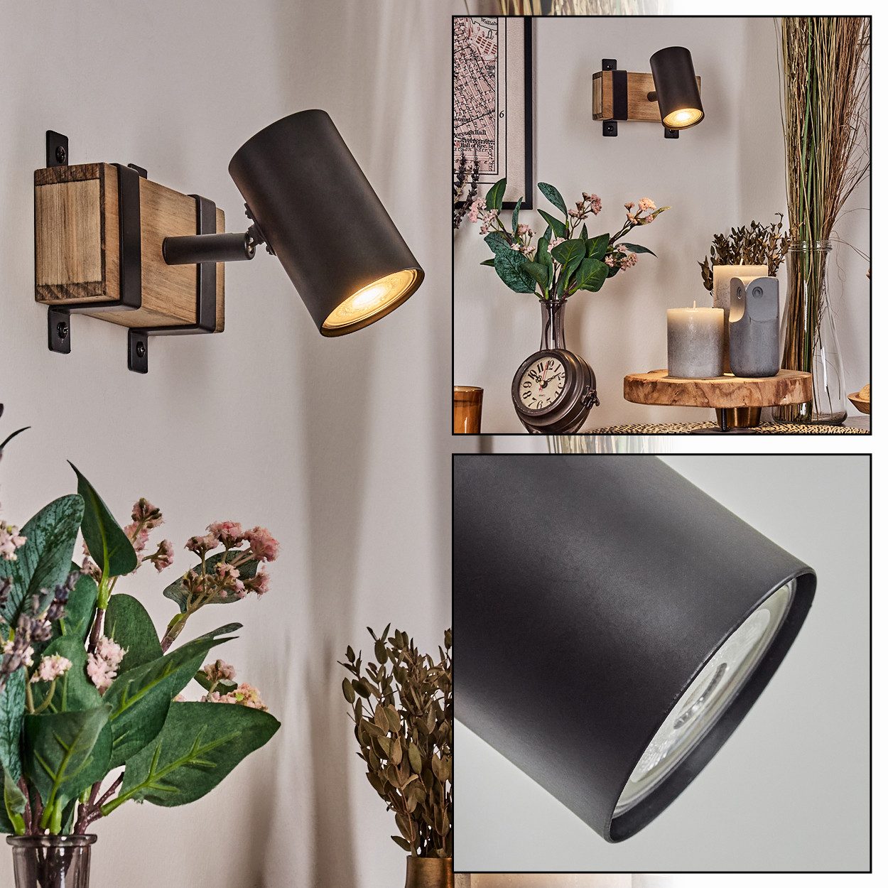 hofstein Wandleuchte Wandlampe aus Metall/Holz in günstig online kaufen