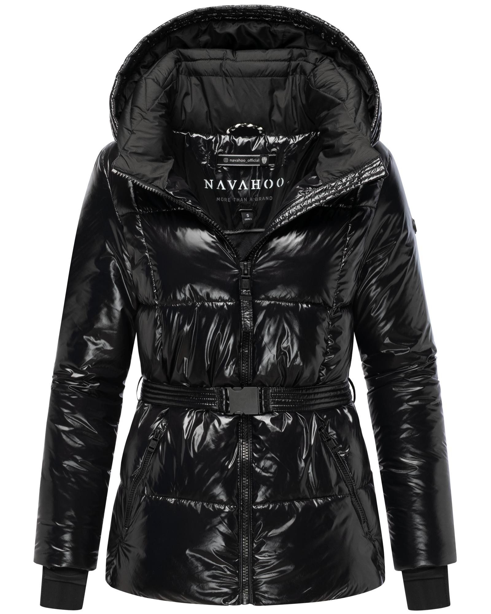 Navahoo Steppjacke Eisglanz 14 Glänzende Damen Winterjacke mit Taillengürtel