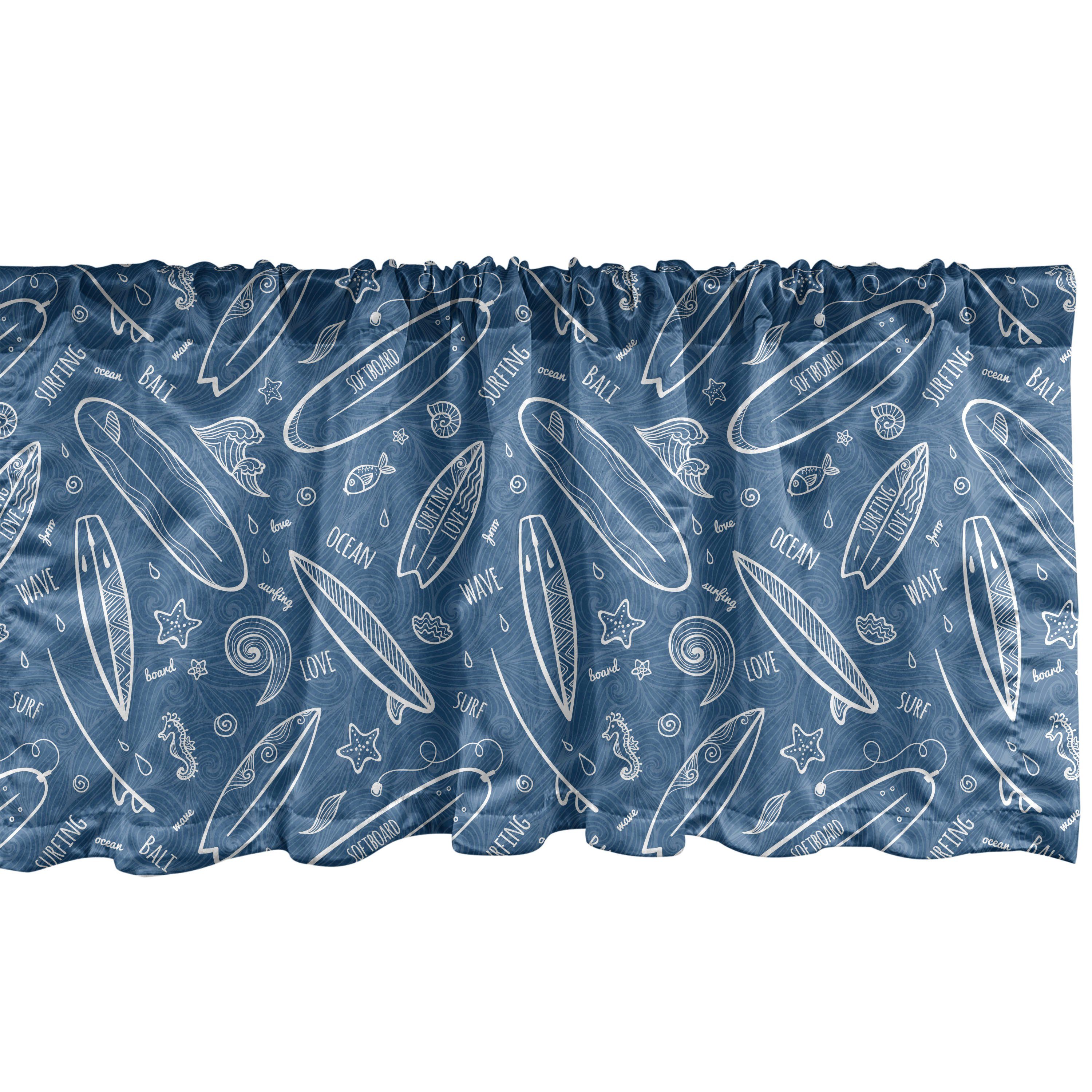 Scheibengardine Vorhang Volant für Küche Schlafzimmer Dekor mit Stangentasche, Abakuhaus, Microfaser, Surfbrett Ozean-Wellen-Gekritzel