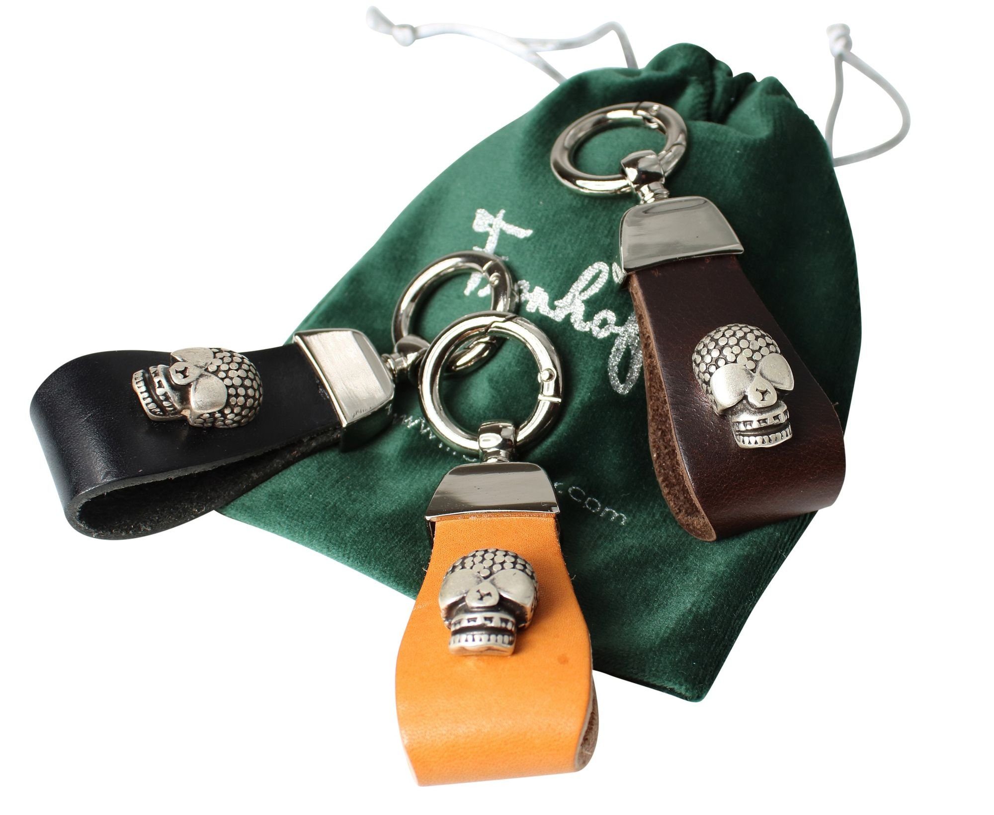 FRONHOFER Schlüsselanhänger 18775, Schlüsselanhänger Totenkopf Schwarz aus Vollrindleder mit