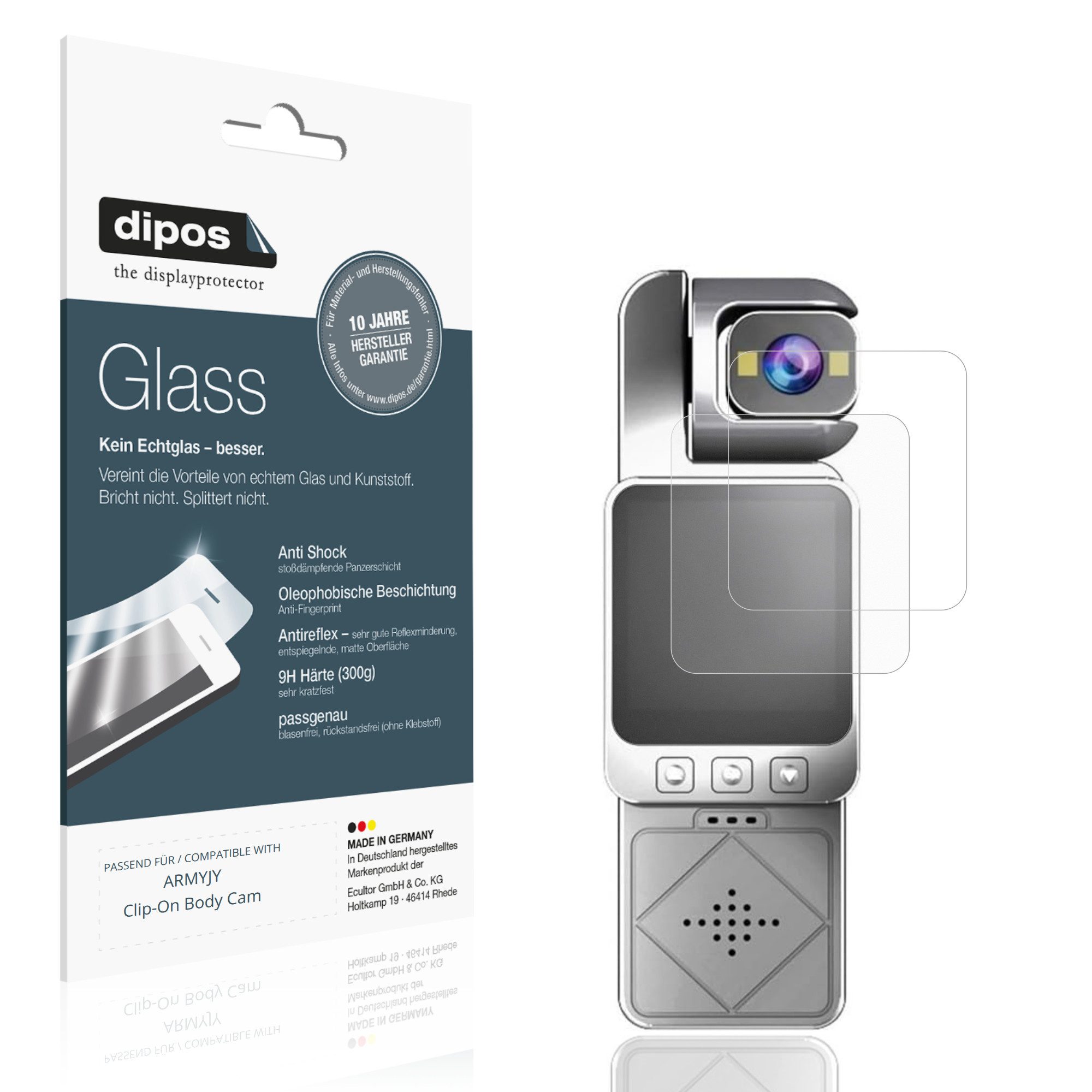 dipos Displayschutzfolie Schutzfolie für ARMYJY Clip-On Body Cam, 2 Stück, Displayschutz Schutz Folie Made in Germany