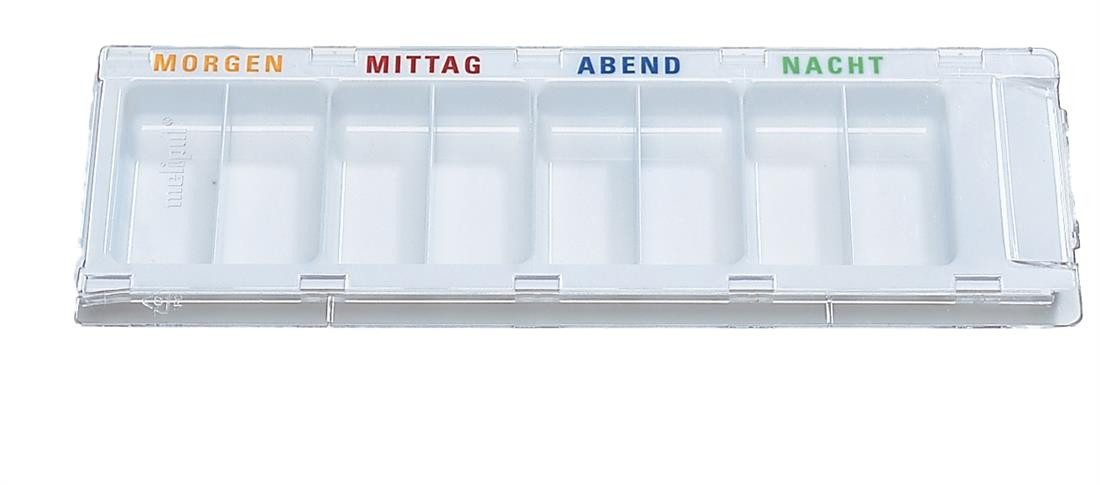 helmut schwarz gmbh Pillendose Melipul Tablettendose Medikamentendispenser für 1 Tag mit 8 Fächern (Stück, 1 St., Tablettendosierer), Medikamentendosierer Tablettenbox Pillendose Pillenbox