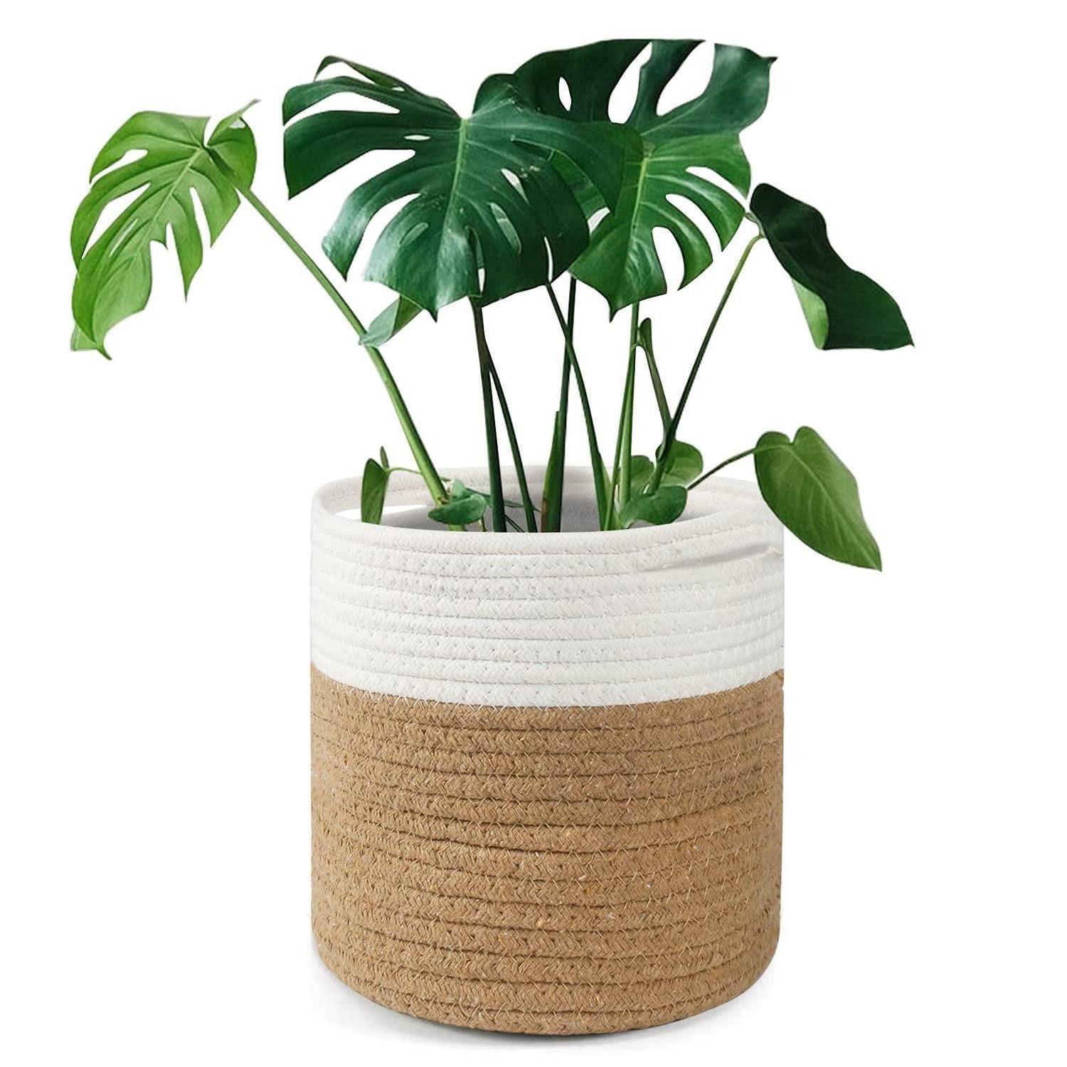 LuxusKollektion Übertopf Blumentopf Einsatz Pflanzgefäß Aufbewahrungskorb 20cm Weiß und Braun