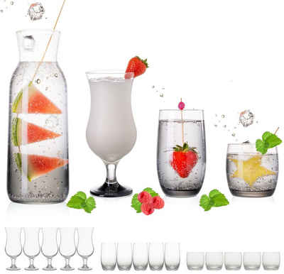PLATINUX Gläser-Set »Set Trinkgläser & Karaffe«, Glas, mit Schwarzen Ombré Effekt 19 Teilig Wasserkaraffe Cocktailgläser Trinkglas